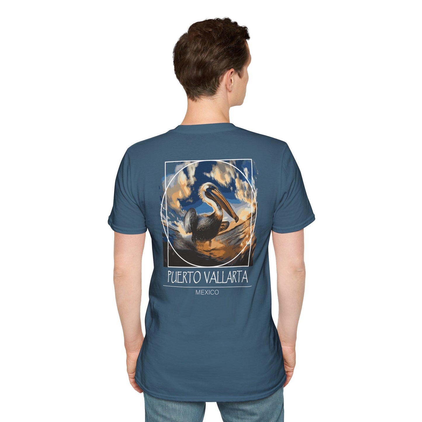 Pelican Waves Unisex T-Shirt Indigo Blue Back Man