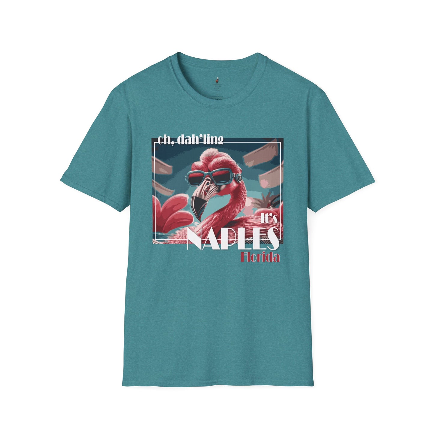 Naples Florida Softstyle T-Shirt Glamorous Flamingo Turquoise