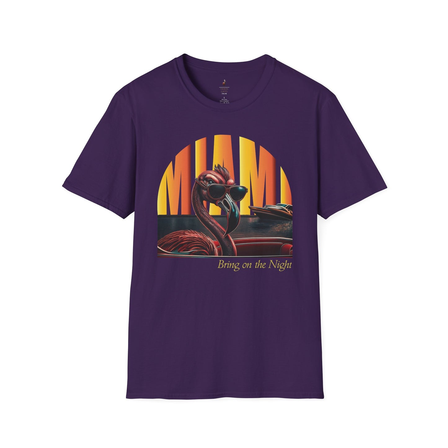 Flamingo Night Unisex T-Shirt Miami Moonlight purple
