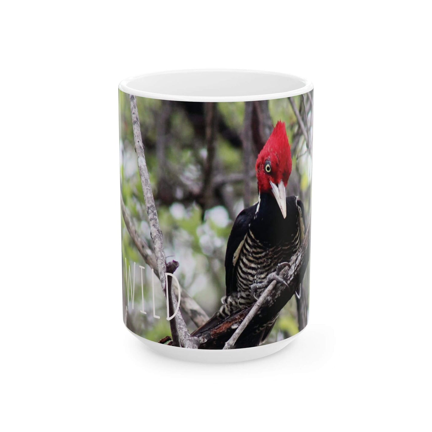 Mug Woodpecker in the Wild Nature Scene Ceramic Mug front 15oz