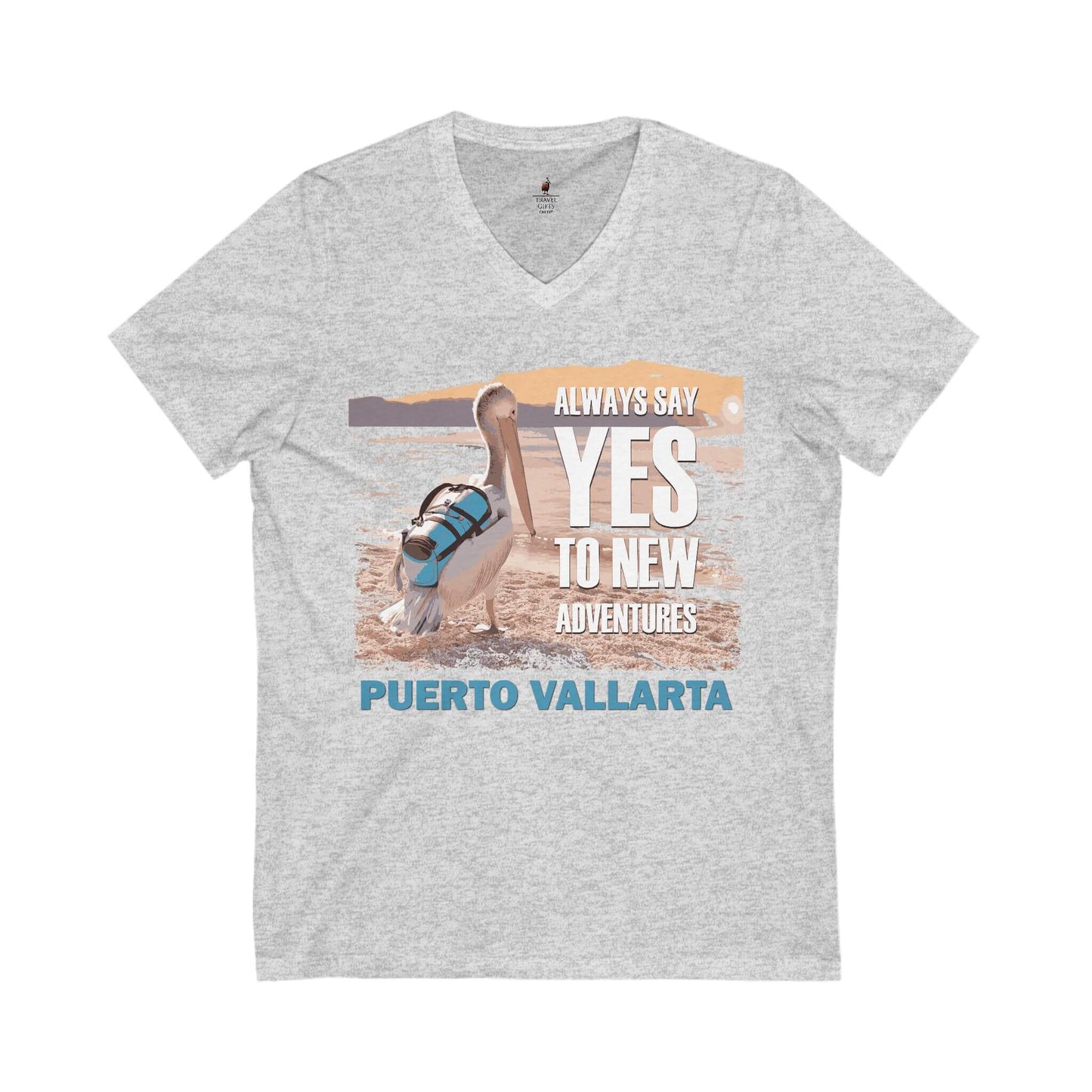 adventure v-neck tee always say yes to new adventures puerto vallarta ash
