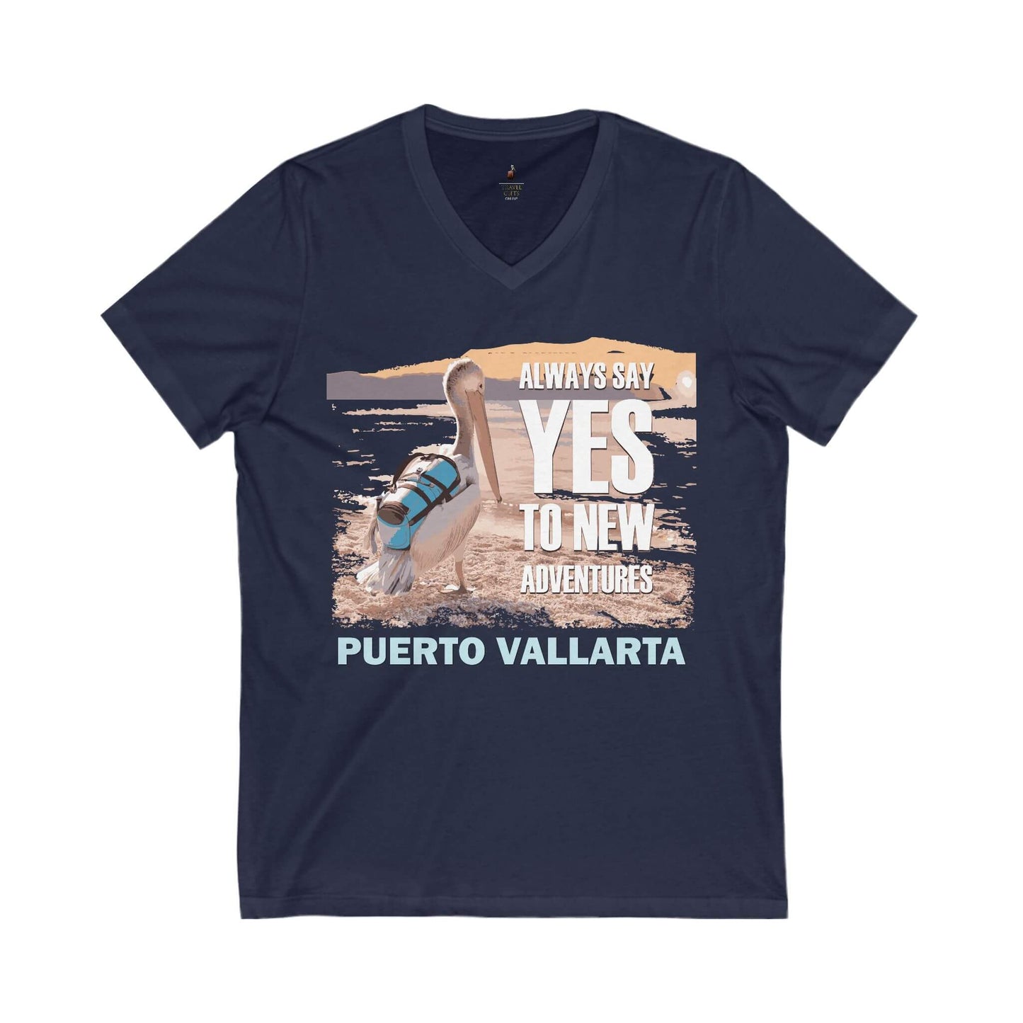 adventure v-neck tee always say yes to new adventures puerto vallarta navy