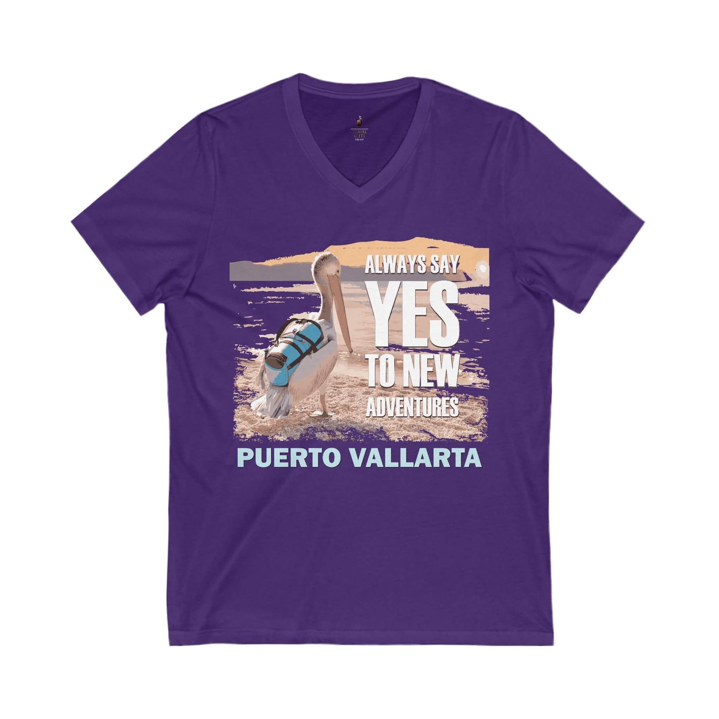 adventure v-neck tee always say yes to new adventures puerto vallarta tea purple