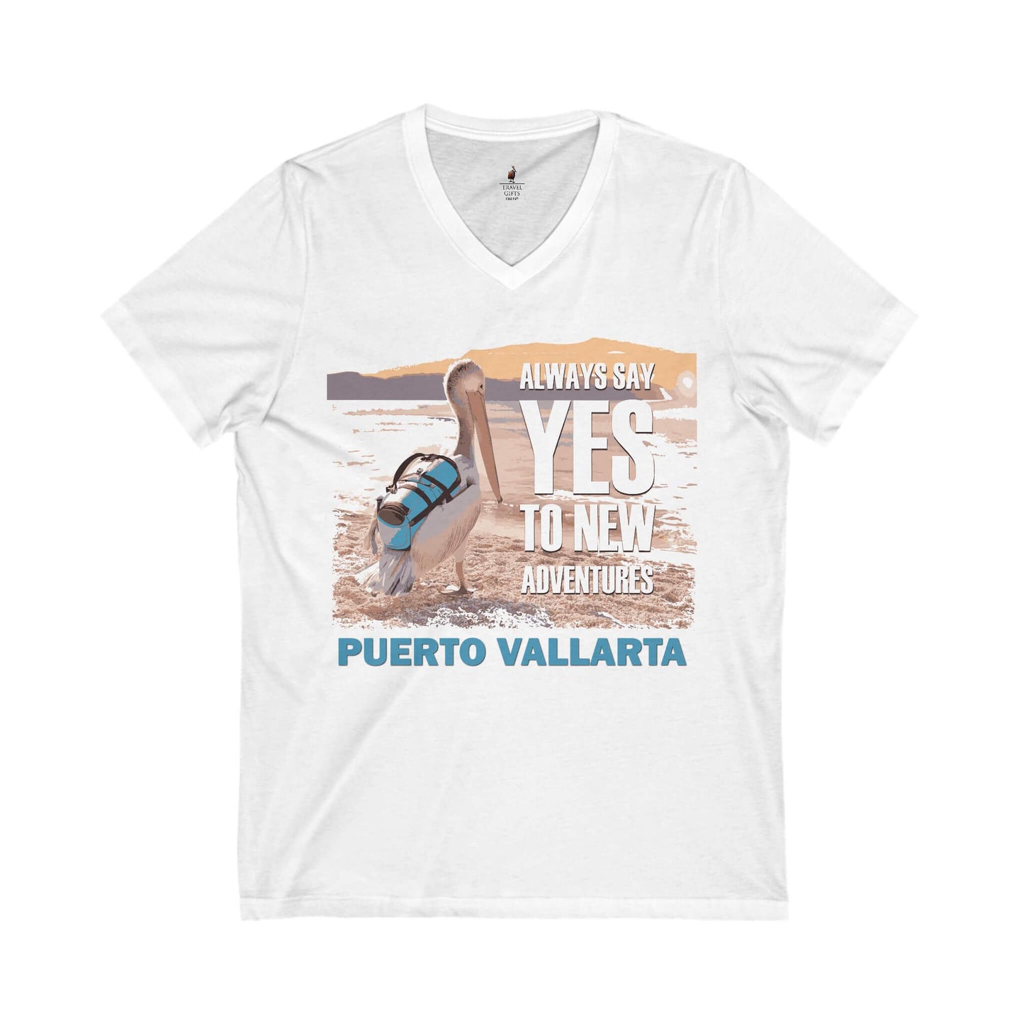 adventure v-neck tee always say yes to new adventures puerto vallarta white