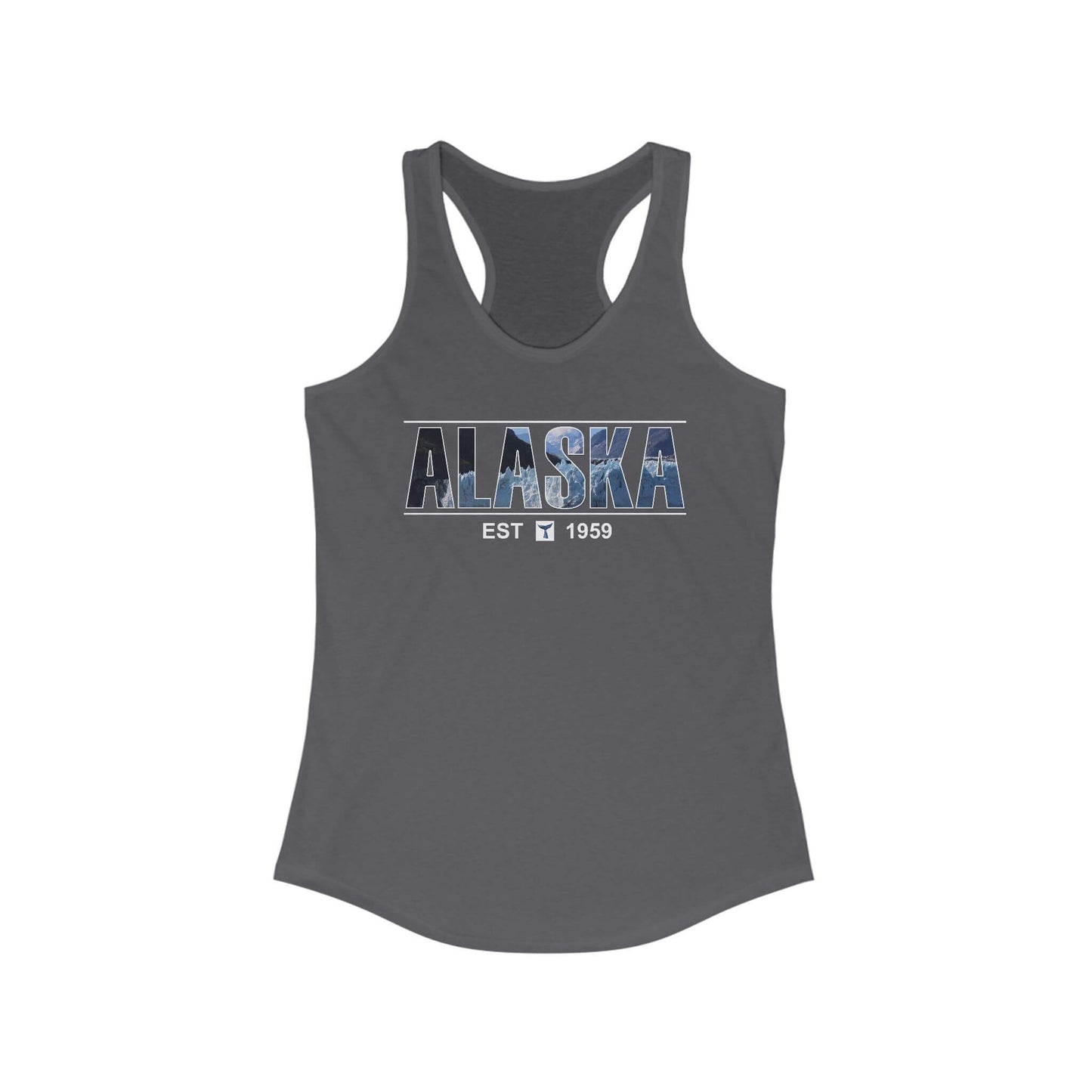 alaska glacier racerback tank top statehood year design solid dark gray
