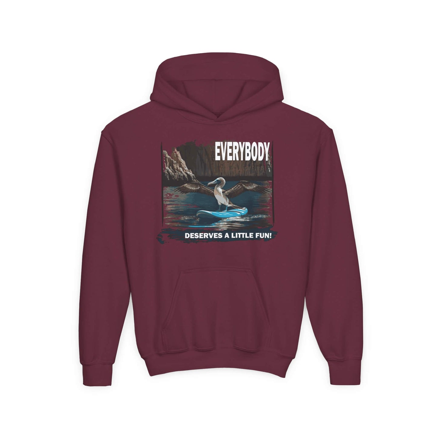 kids blue footed boobie paddleboarding sweatshirt maroon