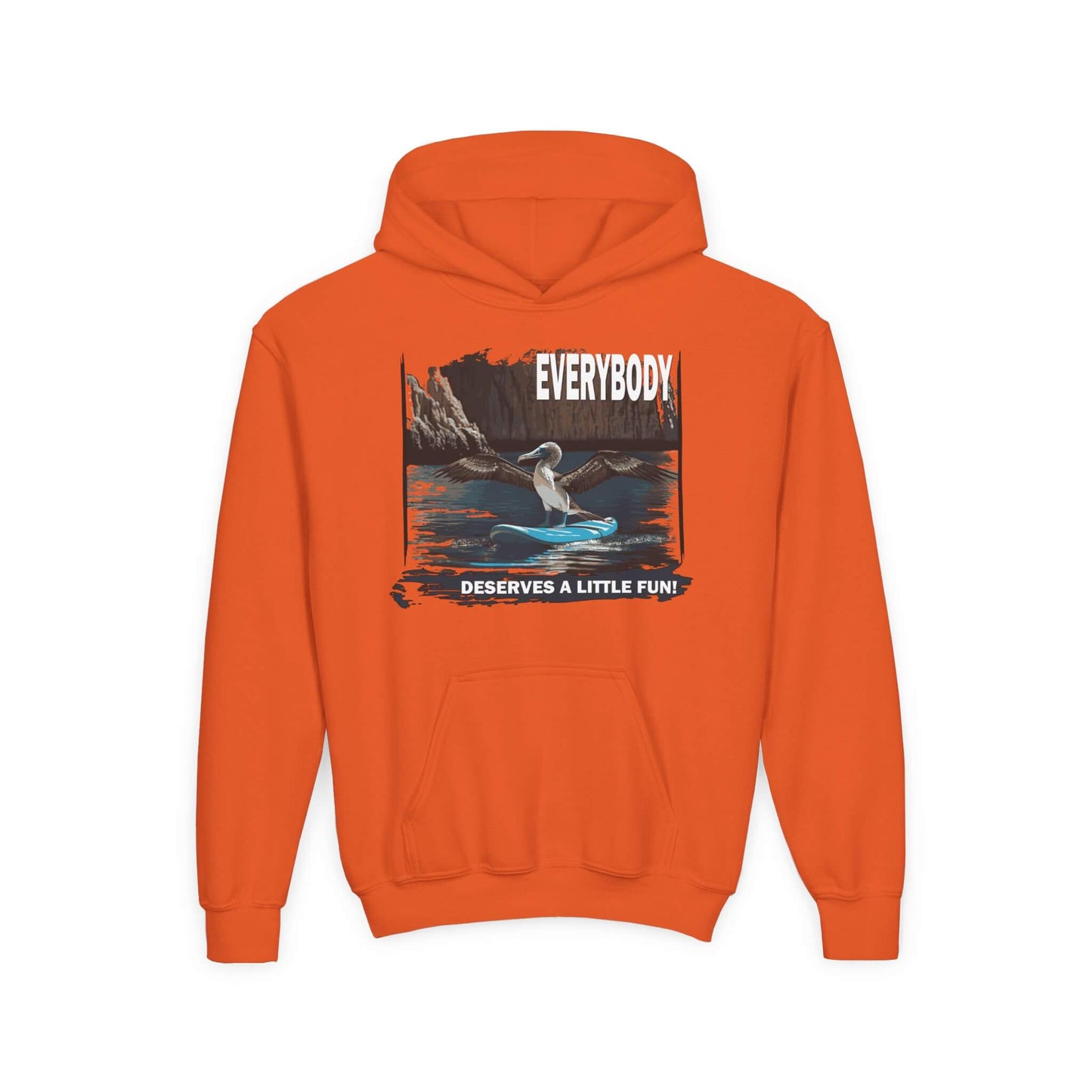 kids blue footed boobie paddleboarding sweatshirt orange