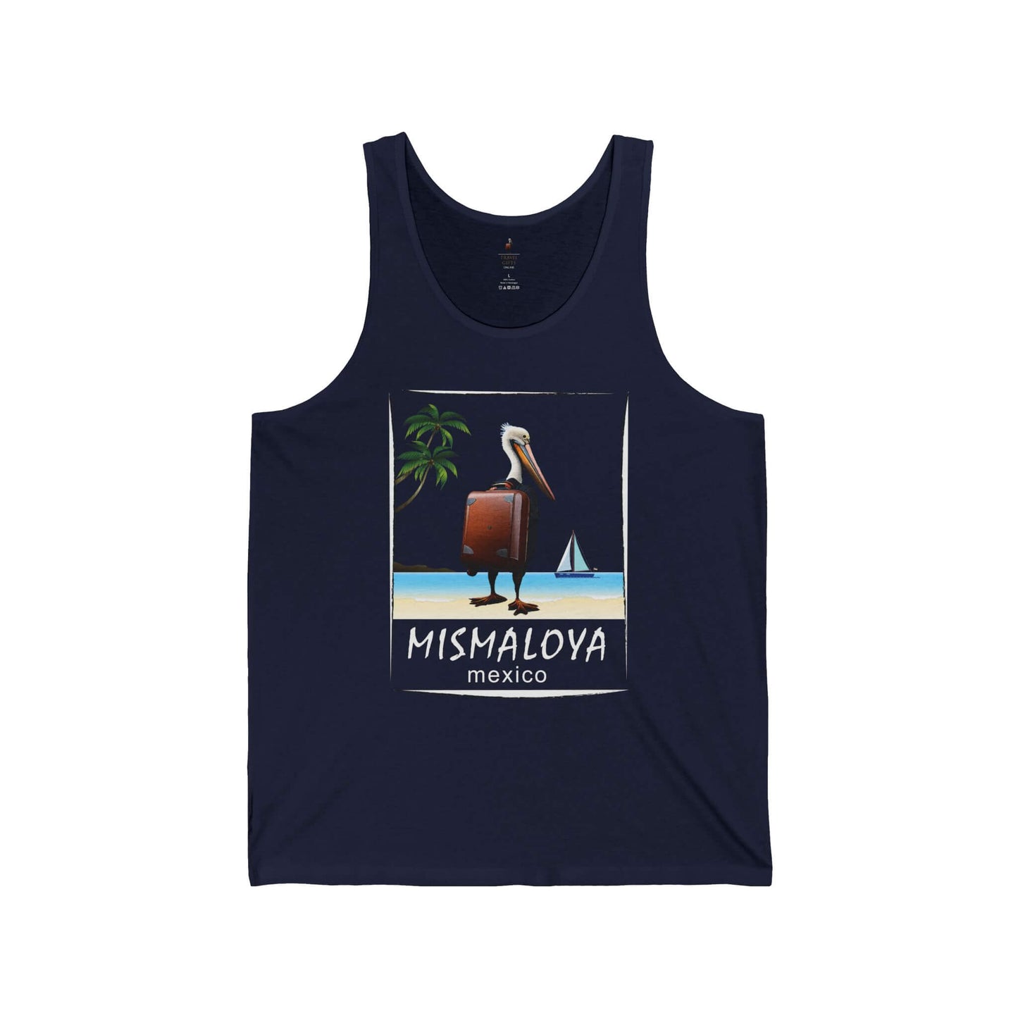 mismaloya beach tank top unisex jersey with pelican design nvy