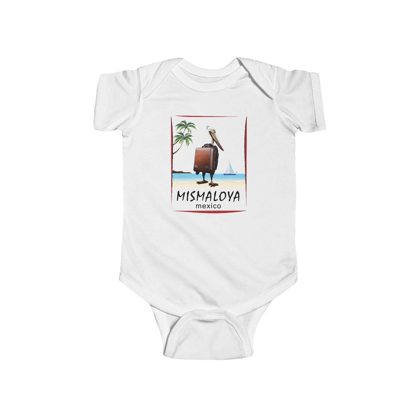 mismaloya mexico baby bodysuit tropical pelican graphic tee front white