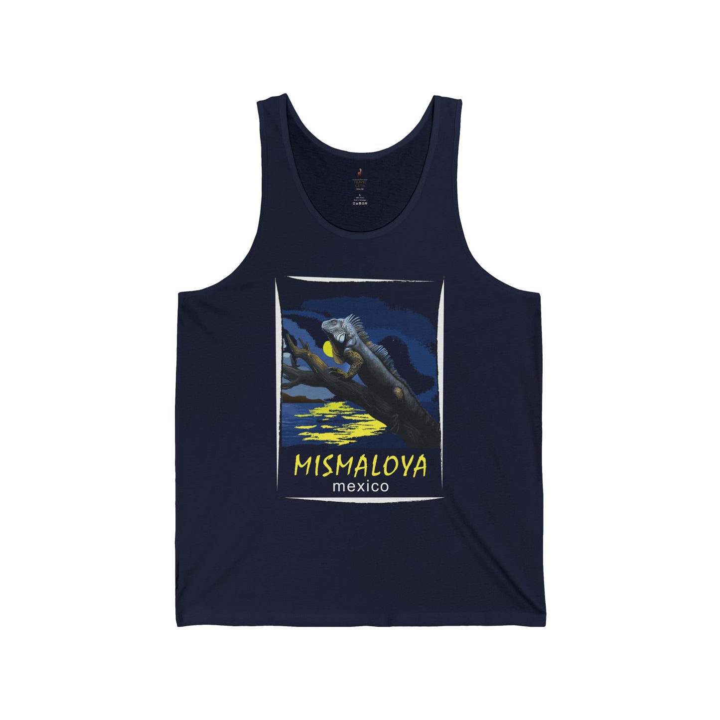 mismaloya mexico unisex jersey tank retro beach graphic navy
