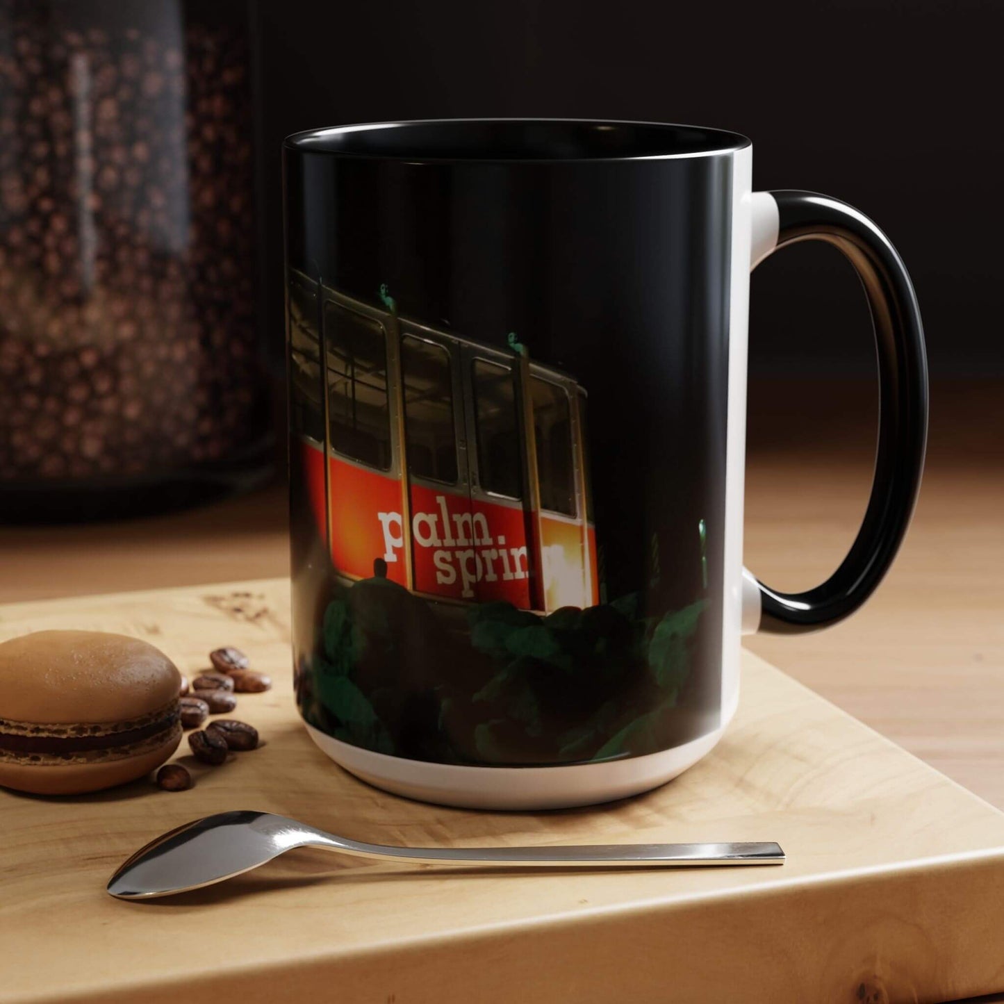 mug vintage tramway car in palm springs red cutting board