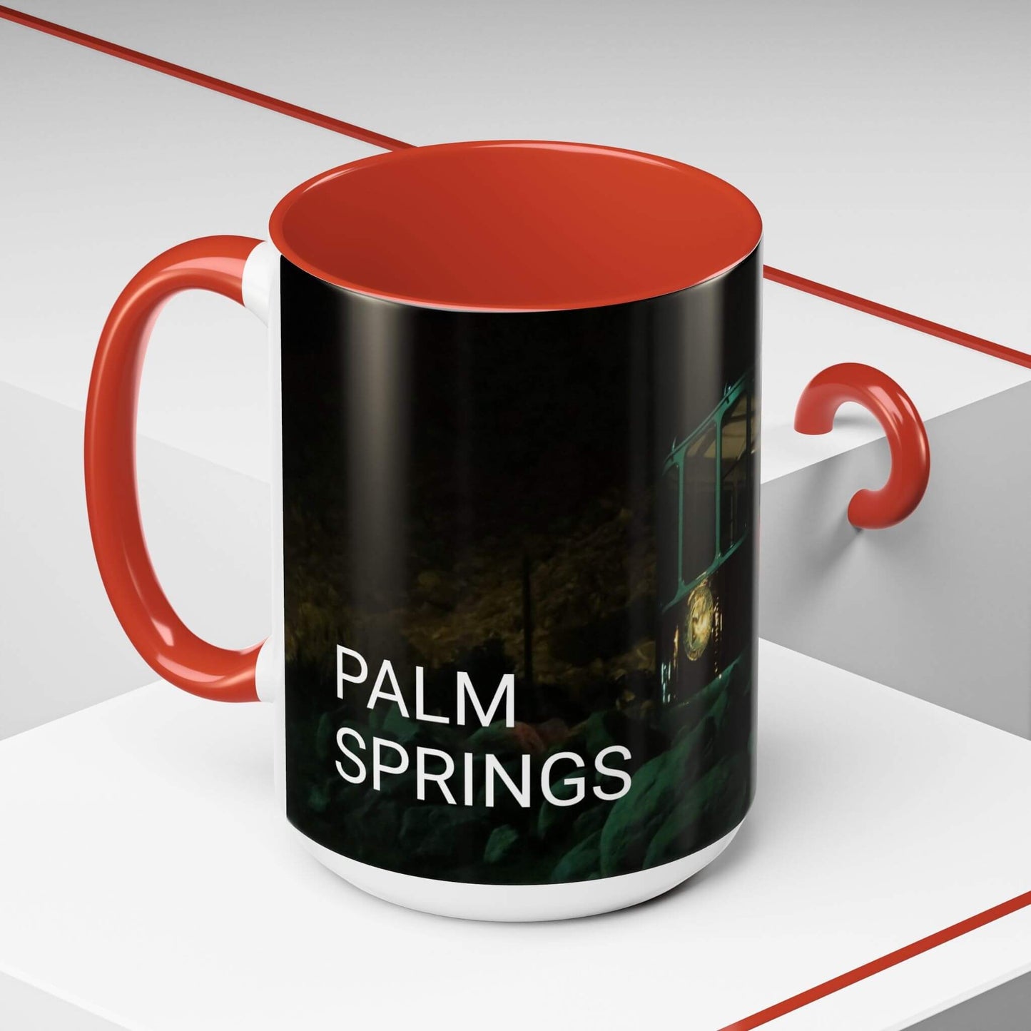 mug vintage tramway car in palm springs red counter