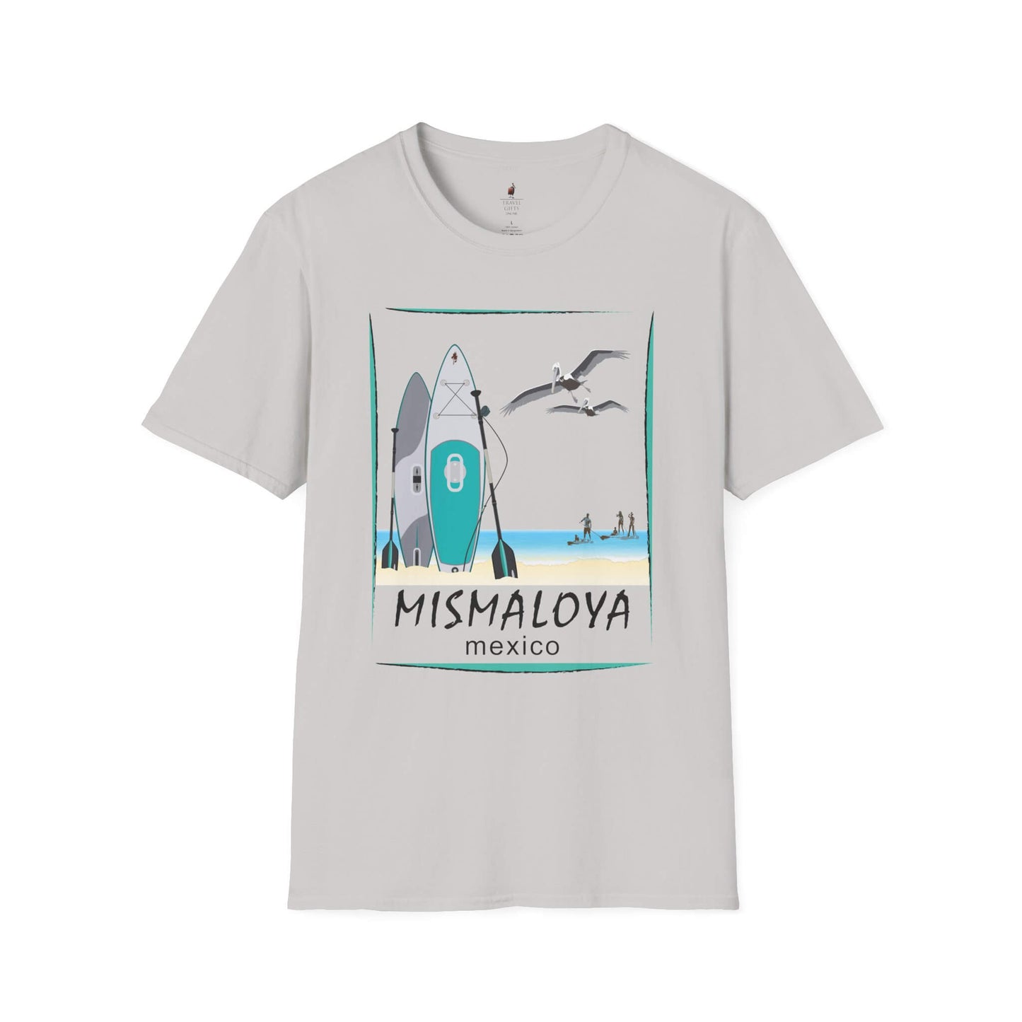 paddle board at mismaloya beach unisex softstyle t-shirt ice grey