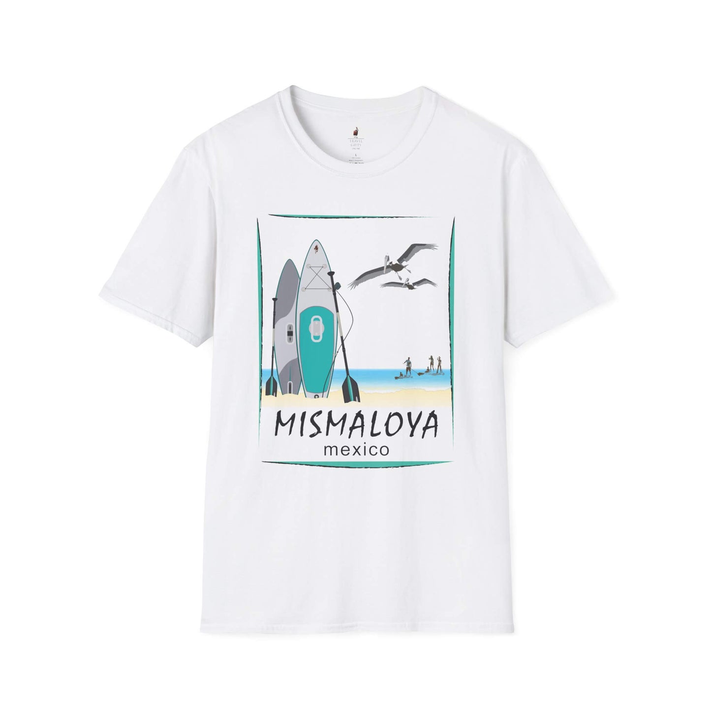 paddle board at mismaloya beach unisex softstyle t-shirt white