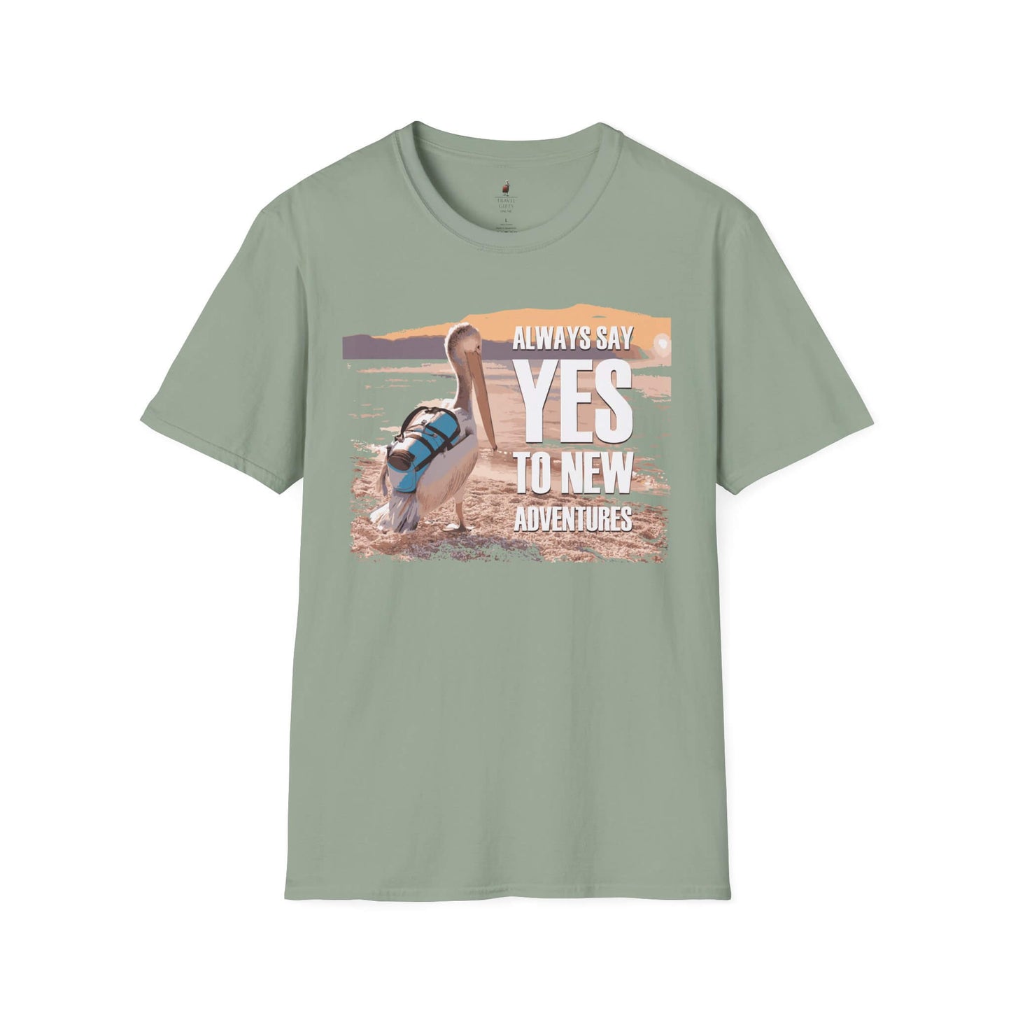 say yes to adventure t-shirt traveling pelican sage