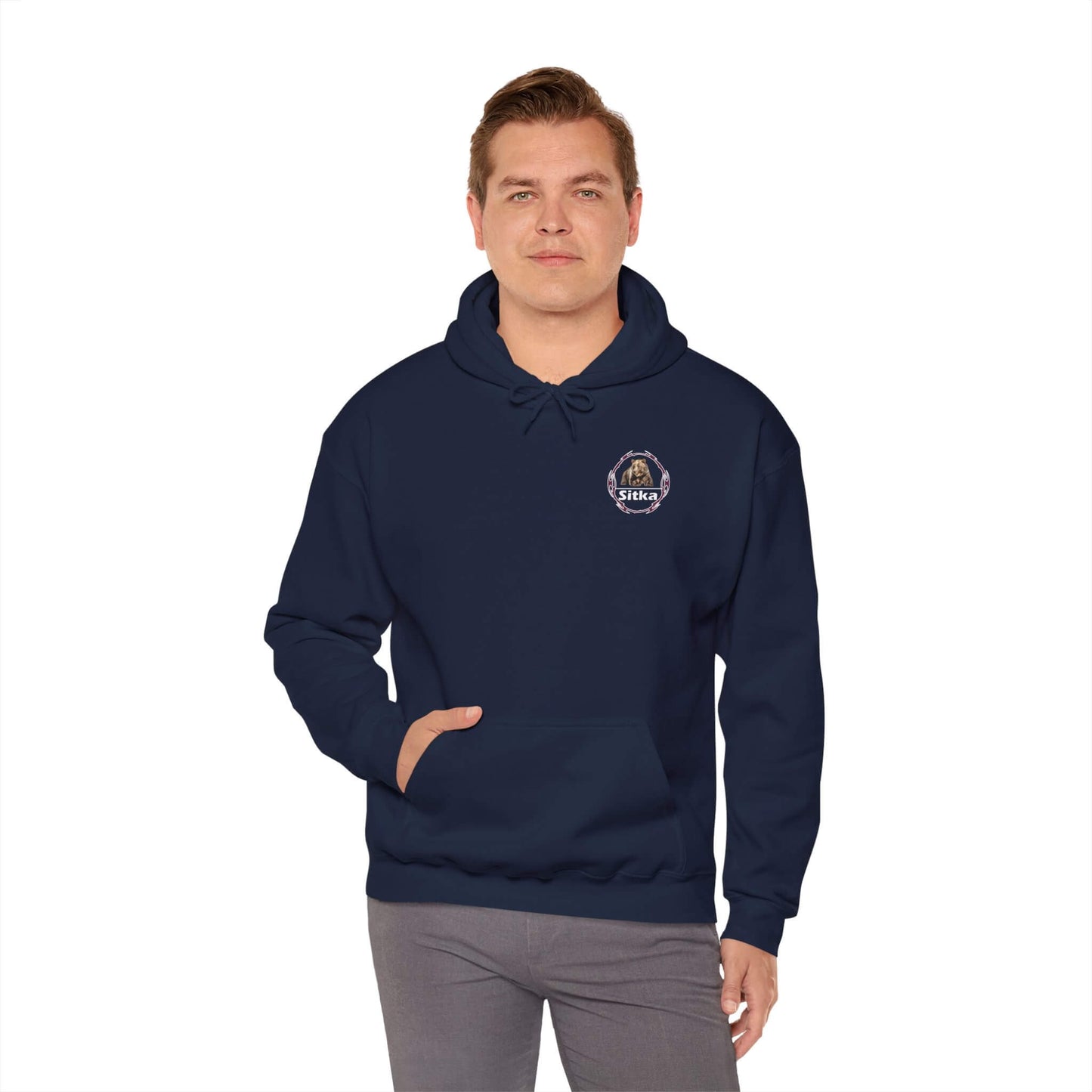 sitka alaska adventure hooded sweatshirt cozy unisex pullover for outdoor lovers navy front