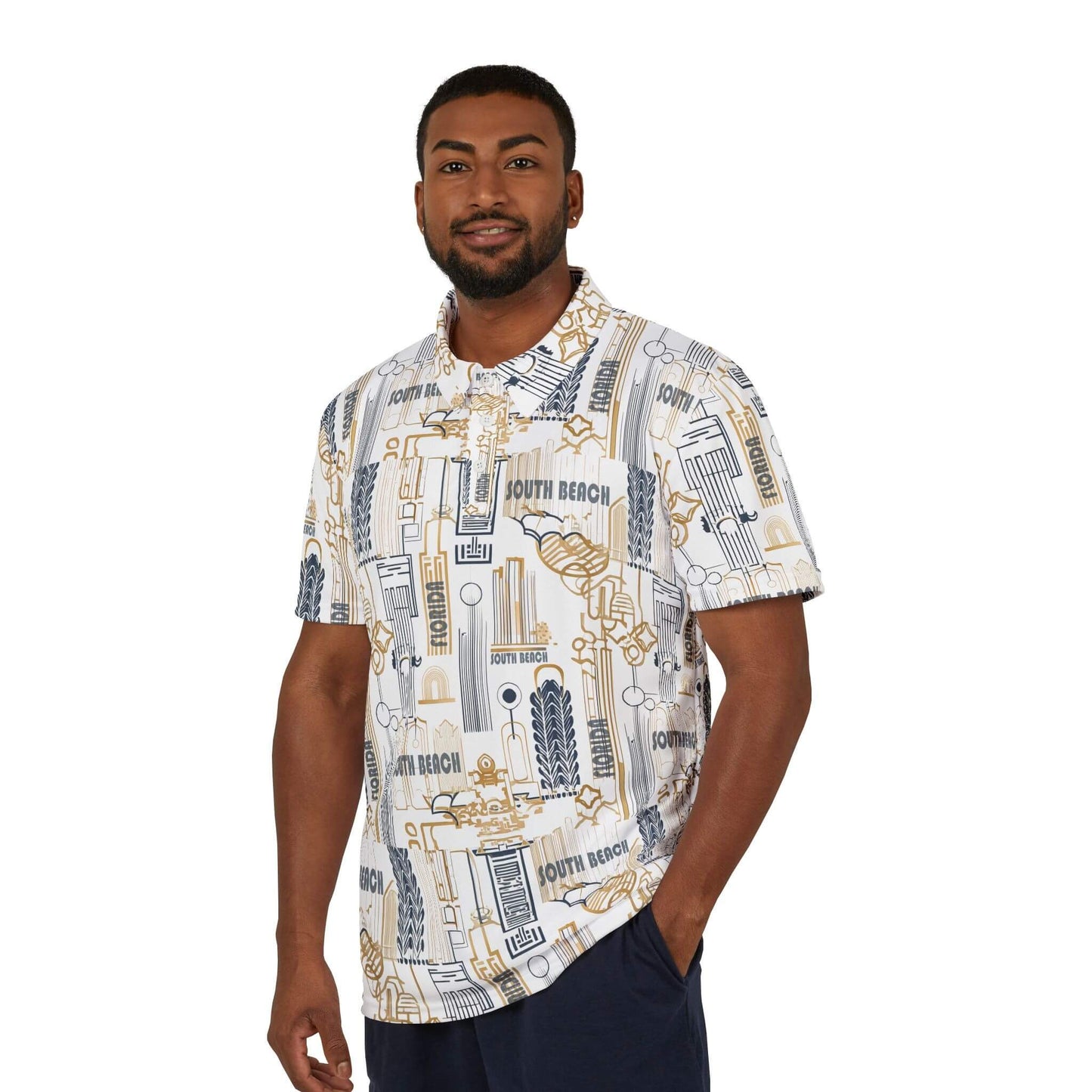 south beach art deco polo shirt young man