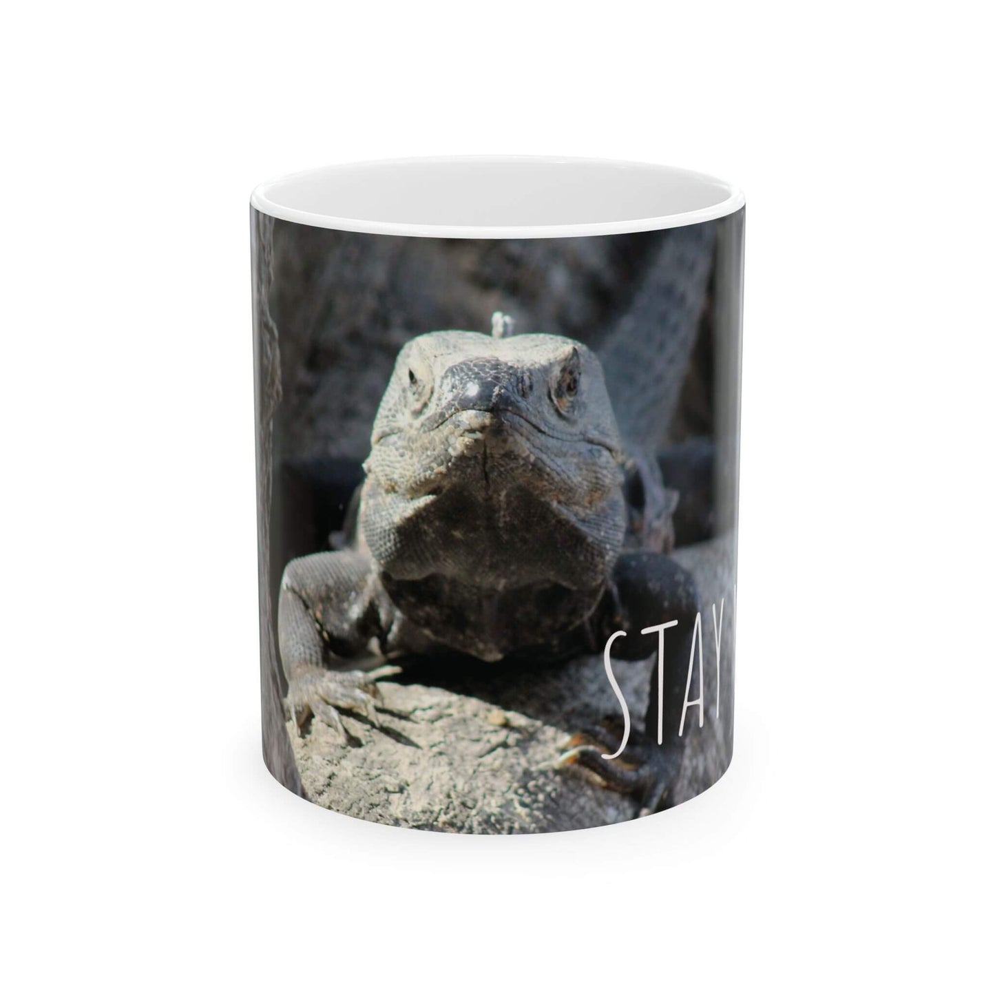 stay wild ceramic mug iguana design front 11oz