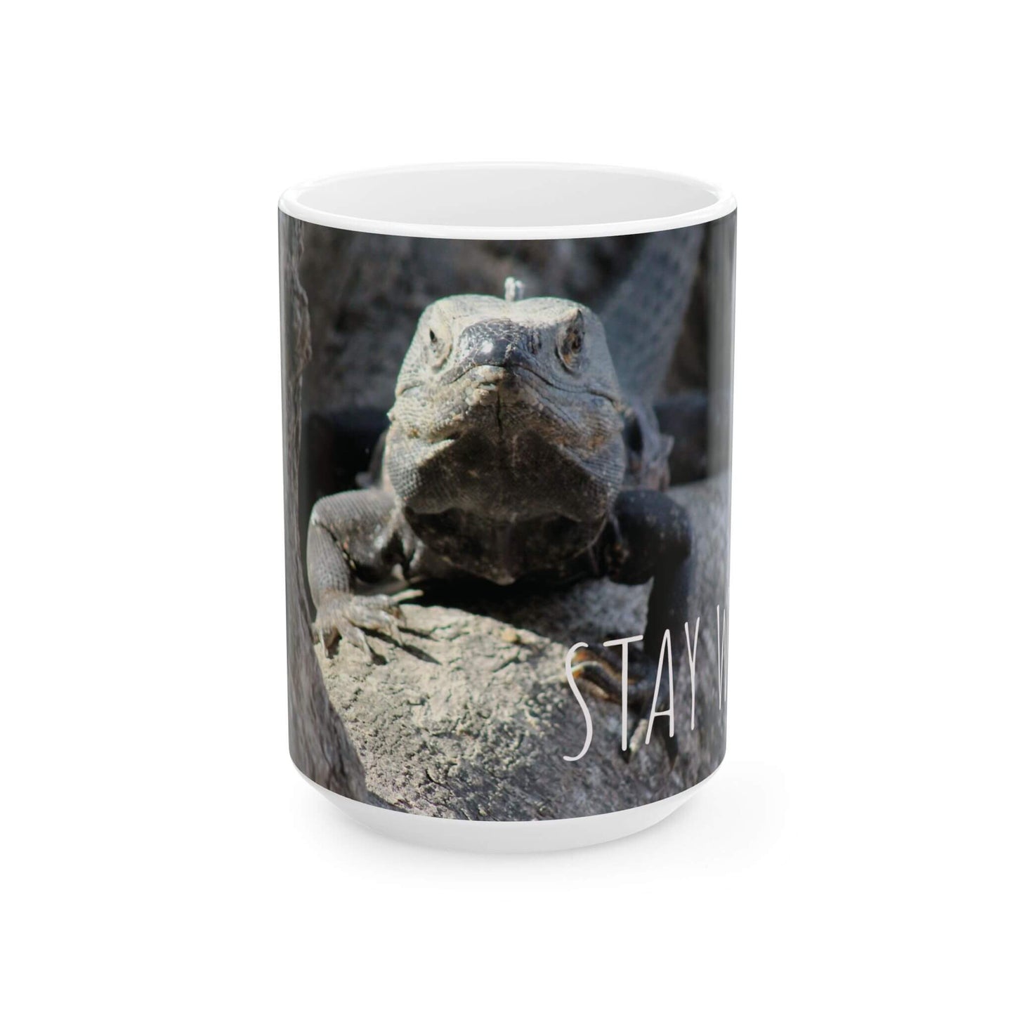 stay wild ceramic mug iguana design front 15oz