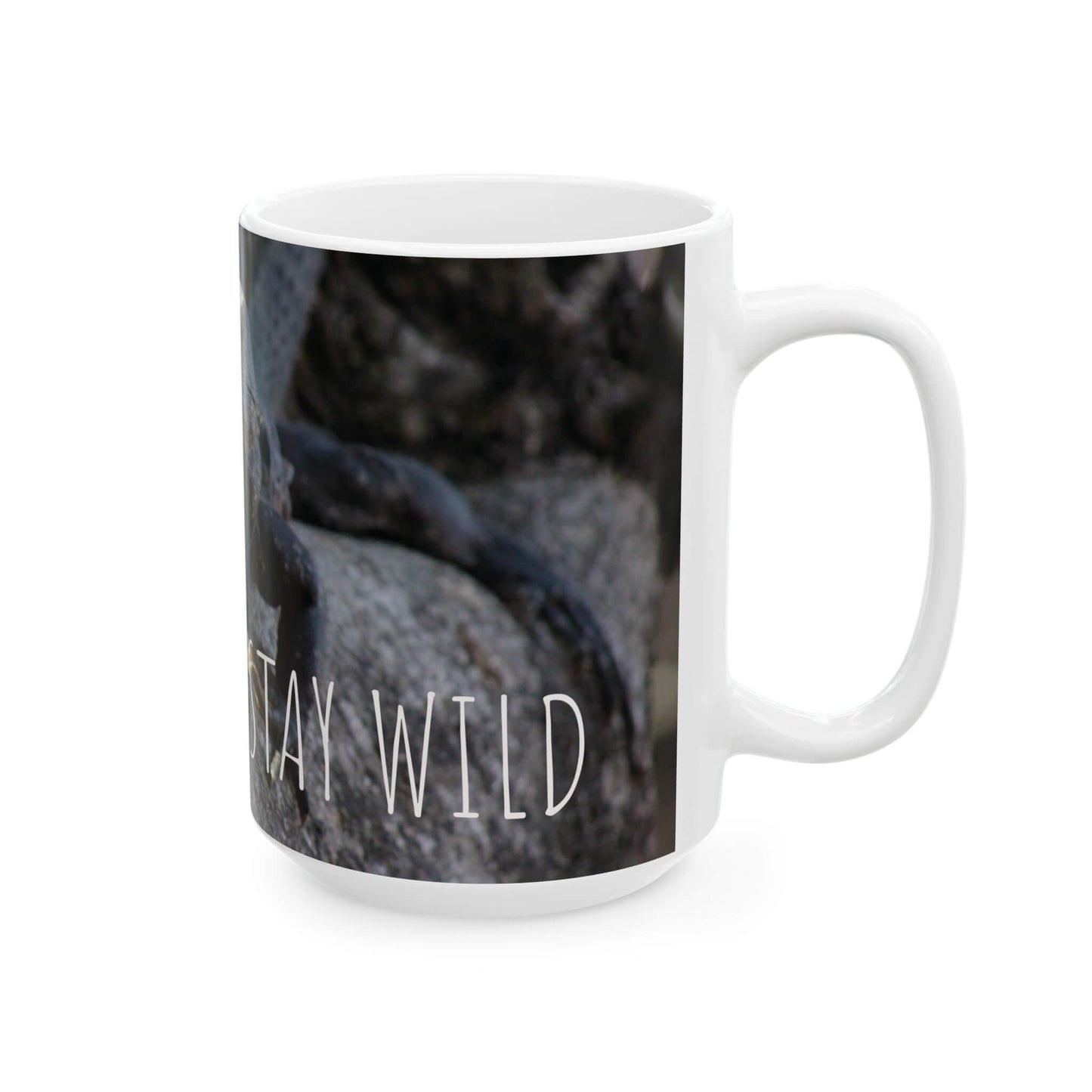stay wild ceramic mug iguana design right
