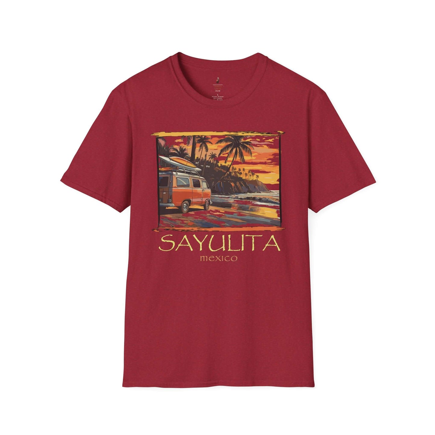 surfer vibe t shirt sayulita mexico antique cherry red front