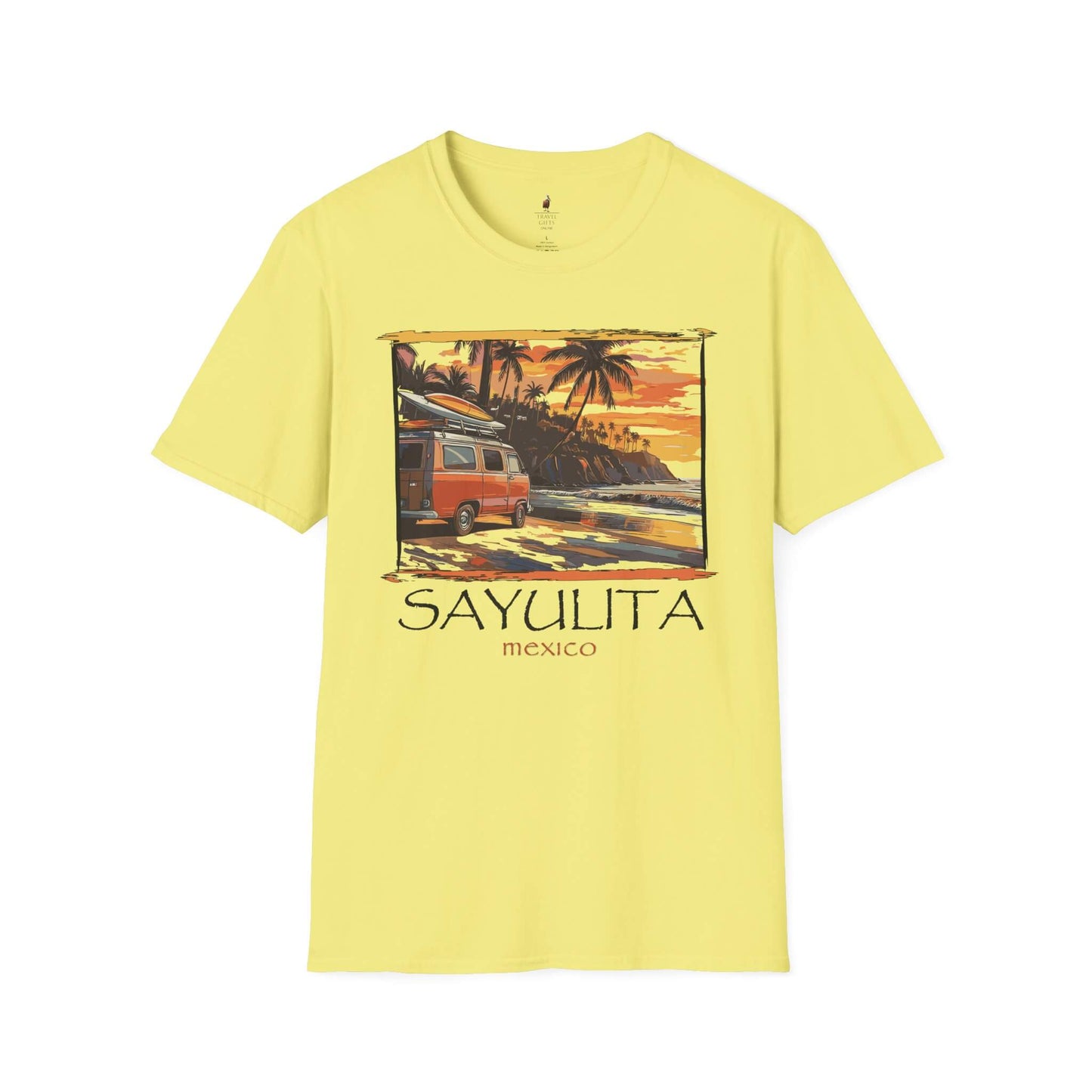 surfer vibe t shirt sayulita mexico cornsilk front