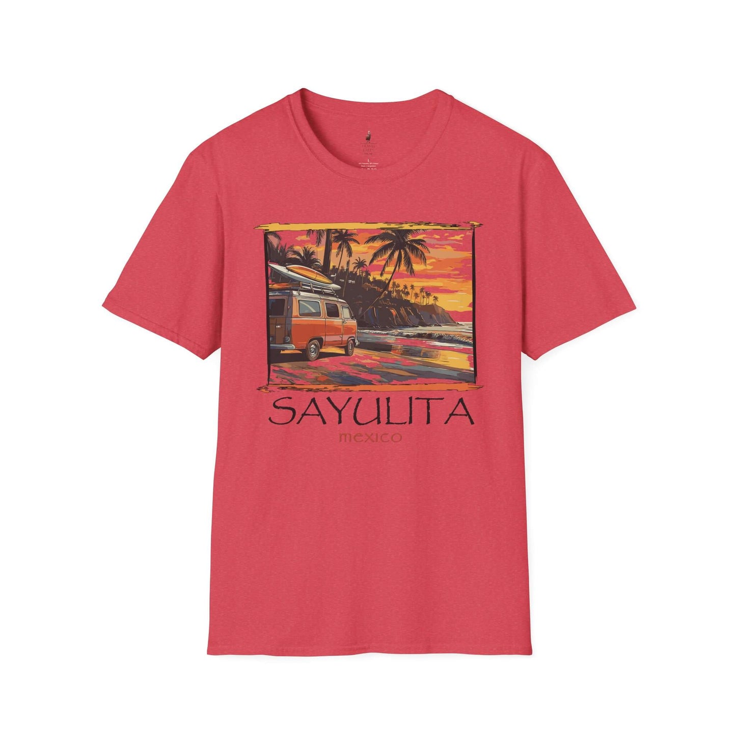 surfer vibe t shirt sayulita mexico heather red front