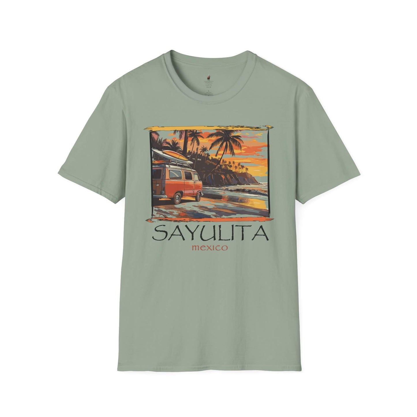 surfer vibe t shirt sayulita mexico sage front