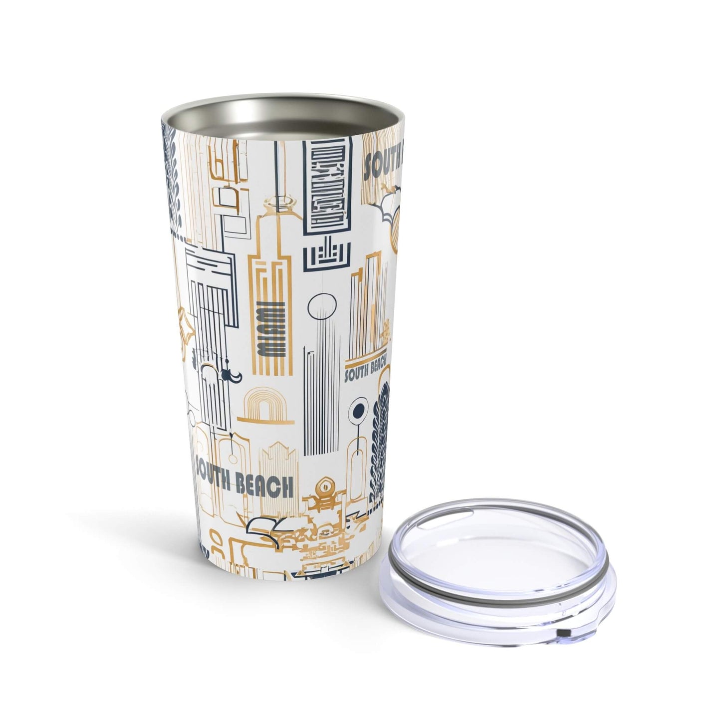 Tumbler with South Beach design on a white background opened