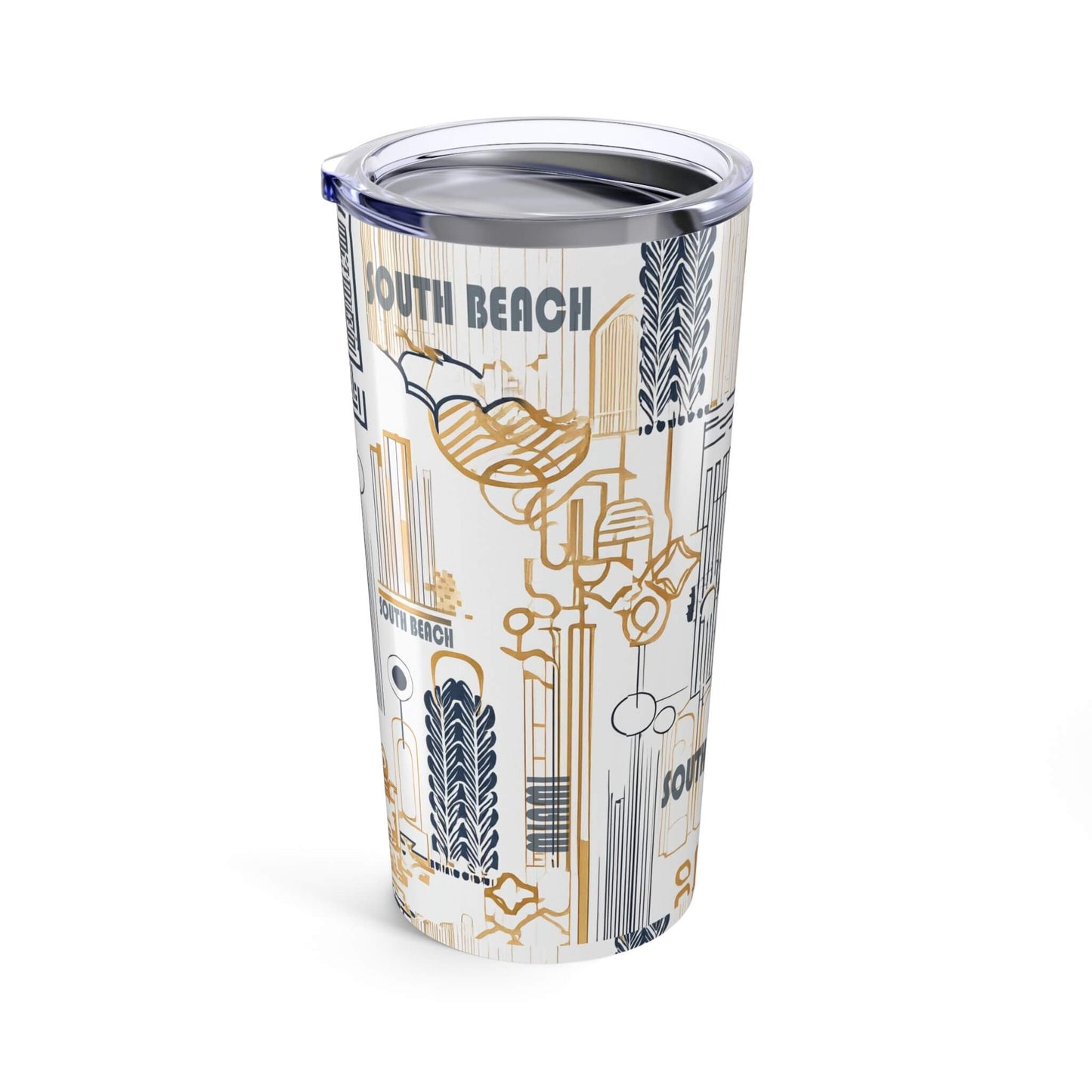 Tumbler with 'South Beach' design on a white background right side