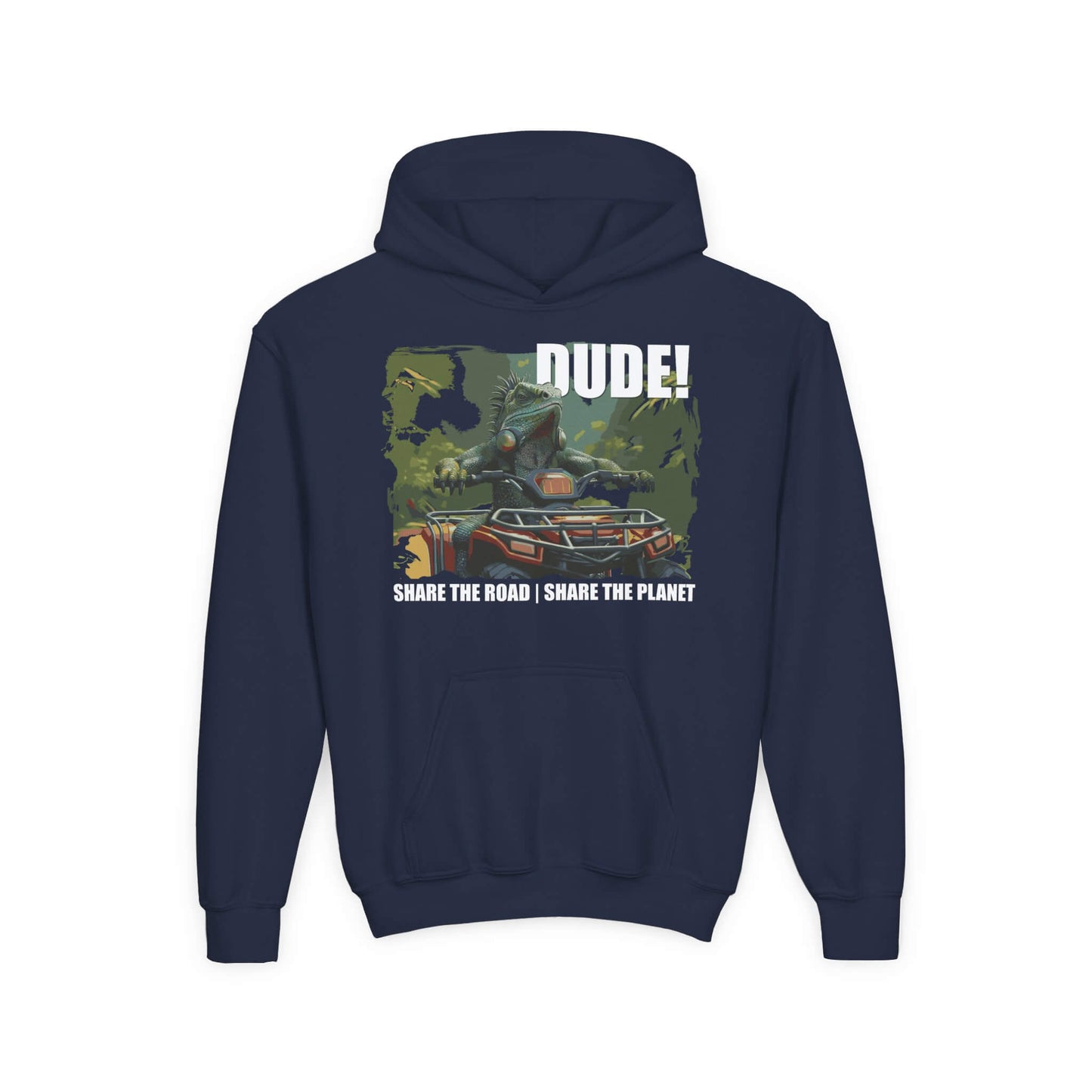 youth hoodie iguana atv share the road share the planet dark navy
