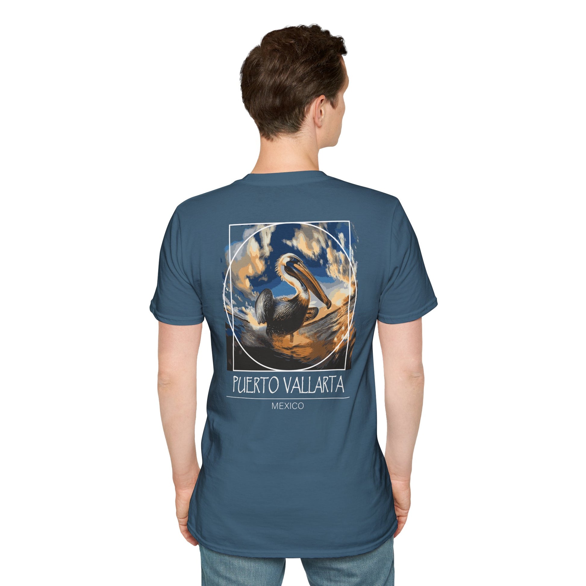 Pelican Waves Unisex T-Shirt Indigo Blue Back Man