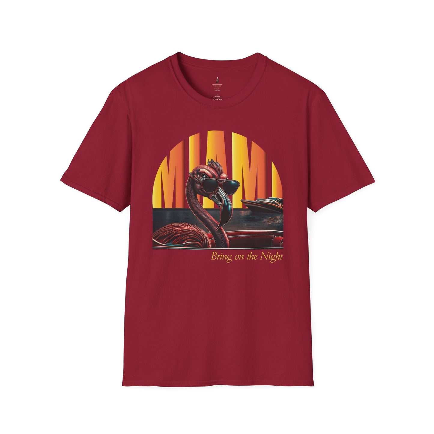 Flamingo Night Unisex T-Shirt Miami Moonlight Antique cherry red