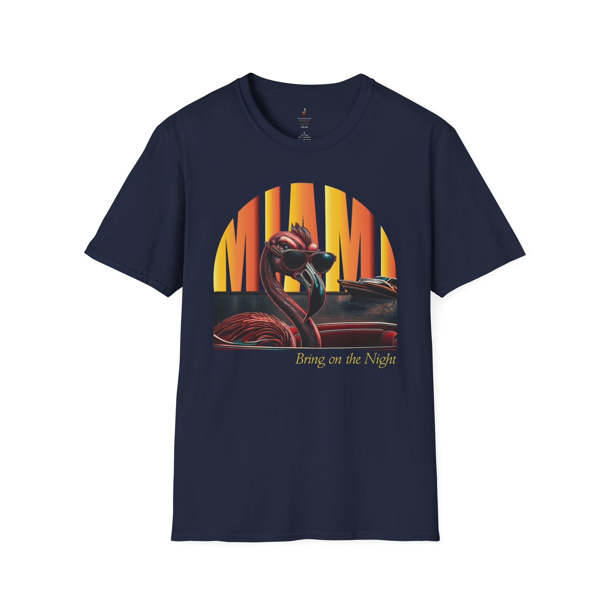 Flamingo Night Unisex T-Shirt Miami Moonlight navy