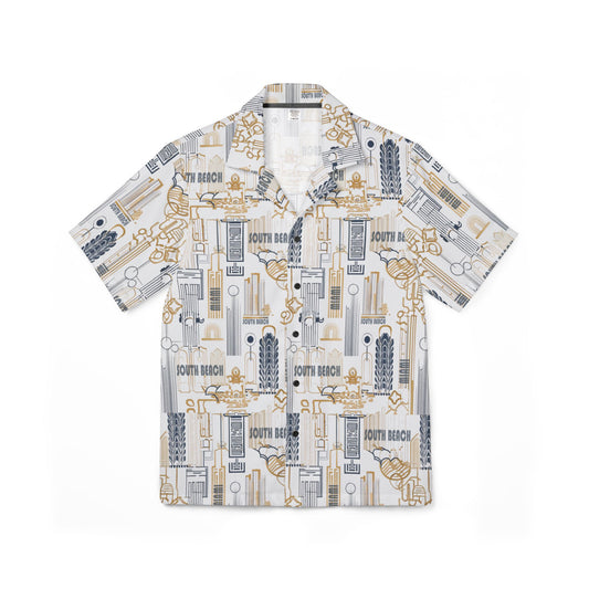 Short-sleeve shirt with 'South Beach' print on a white background