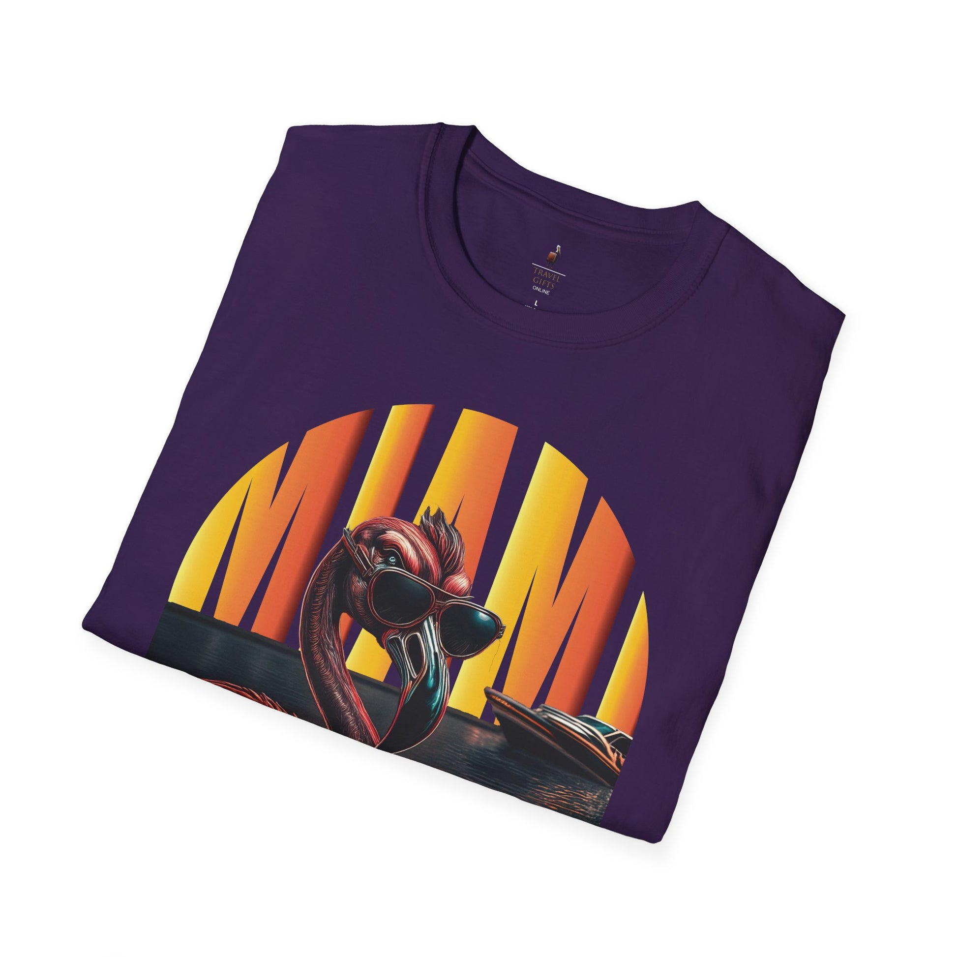 Flamingo Night Unisex T-Shirt Miami Moonlight Folded