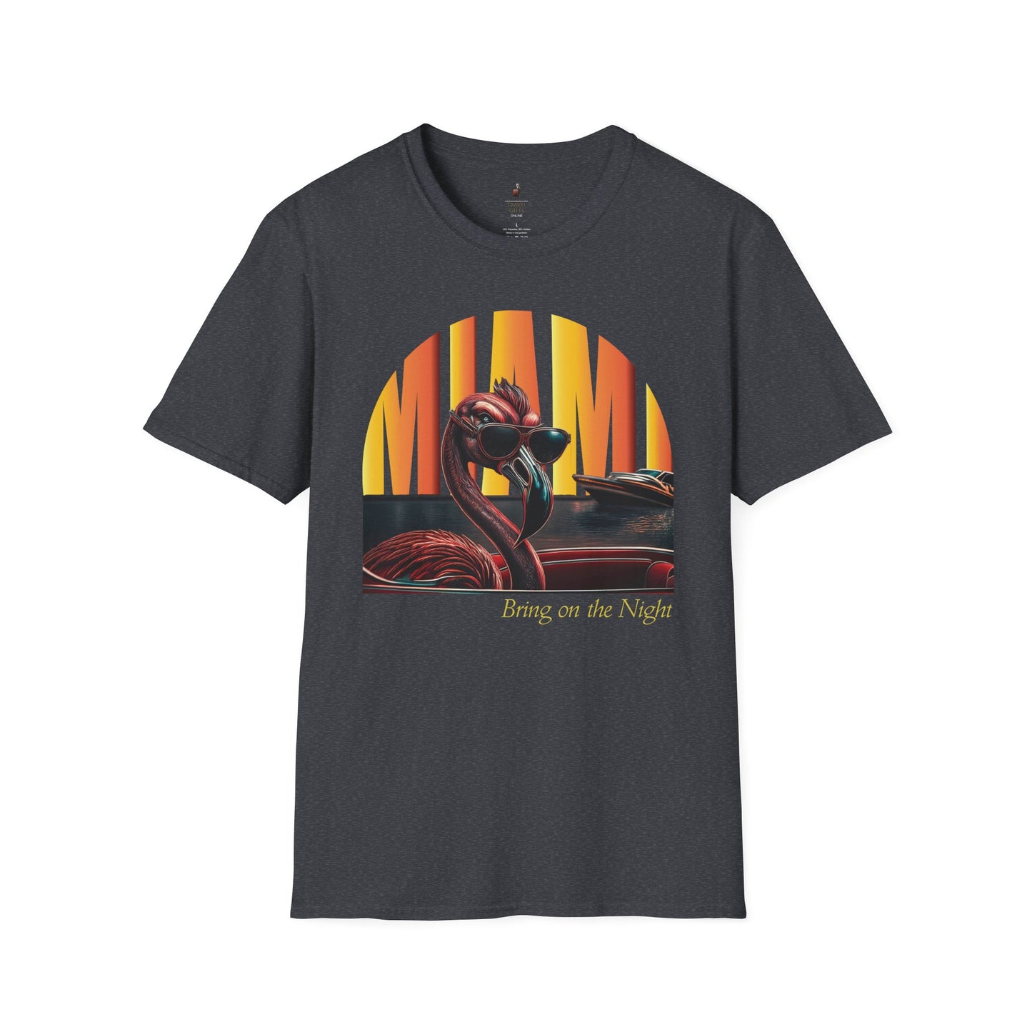 Flamingo Night Unisex T-Shirt Miami Moonlight dark grey
