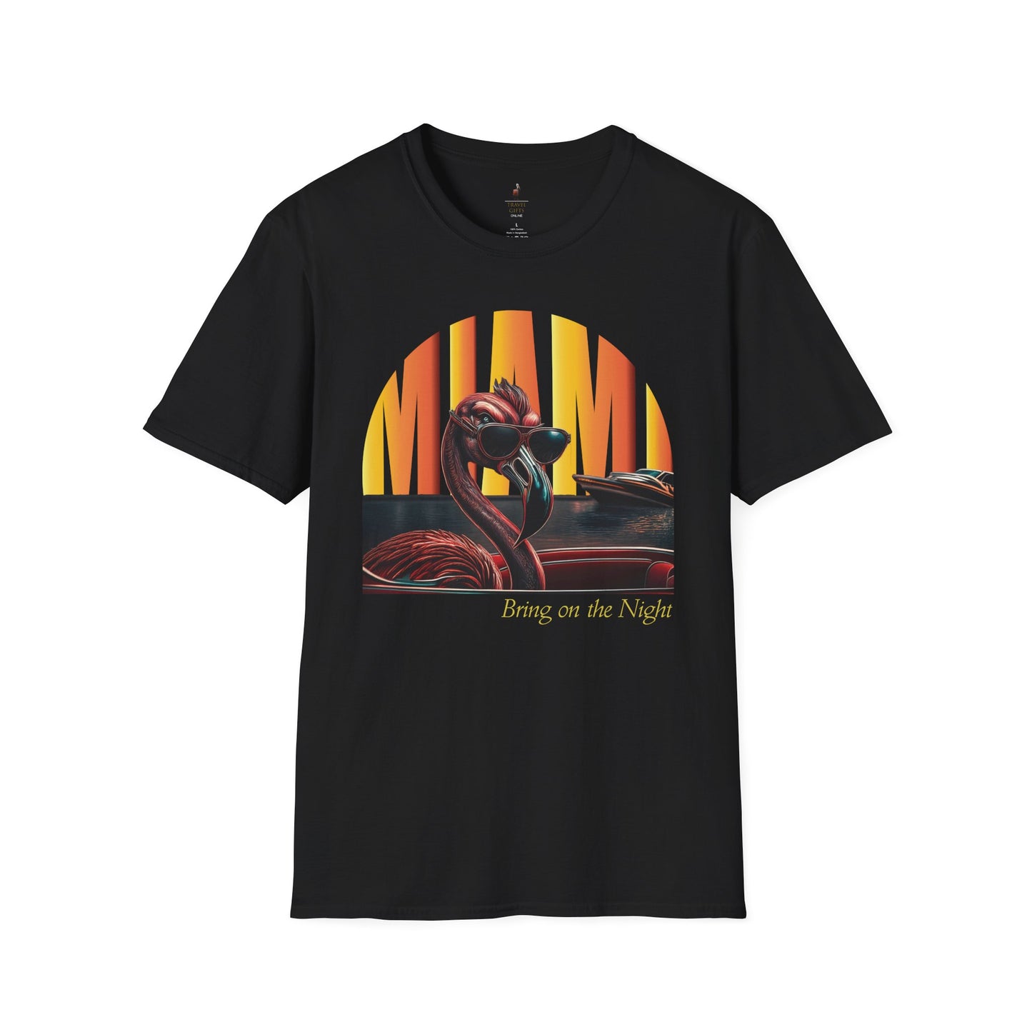 Flamingo Night Unisex T-Shirt Miami Moonlight black