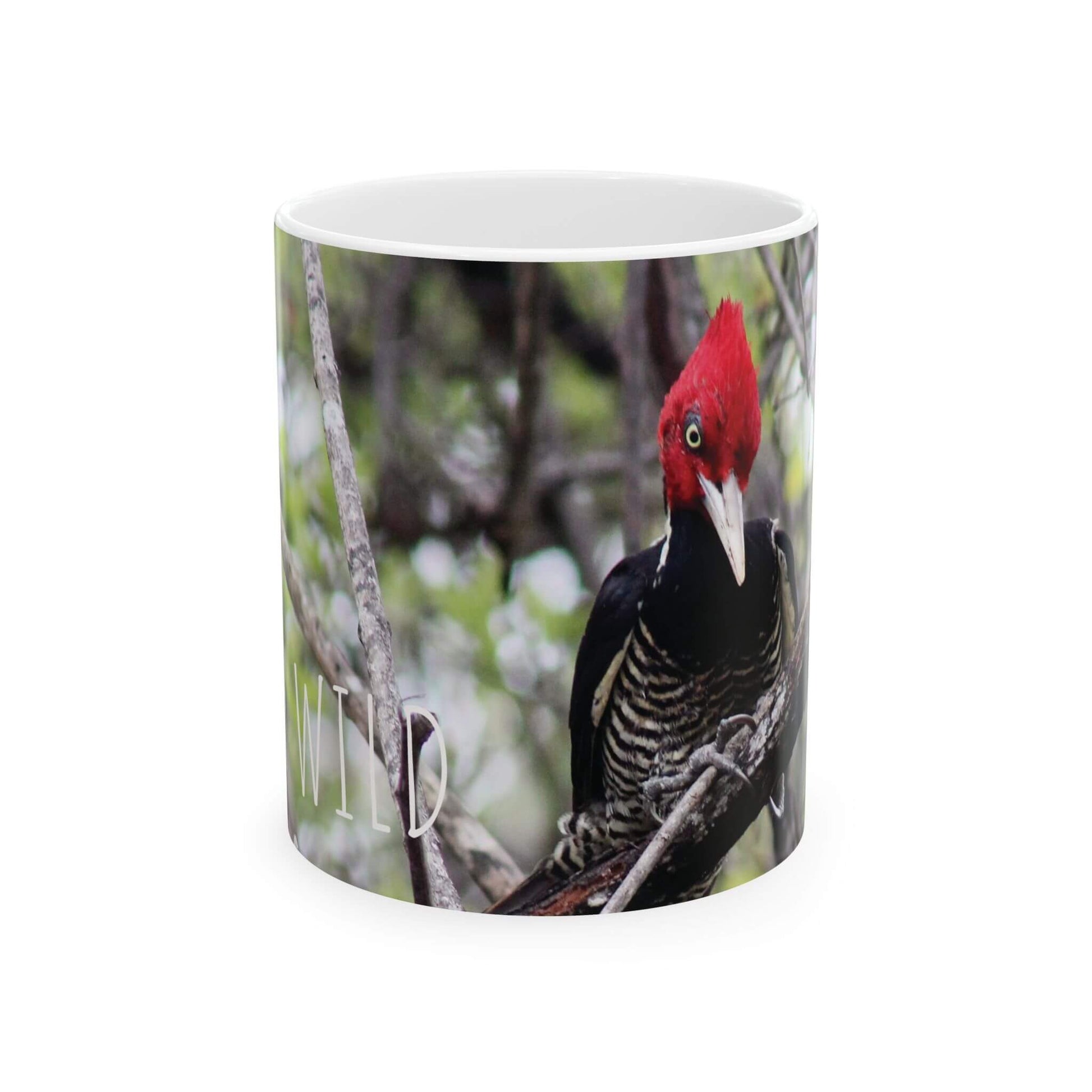 Mug Woodpecker in the Wild Nature Scene Ceramic Mug front 11oz