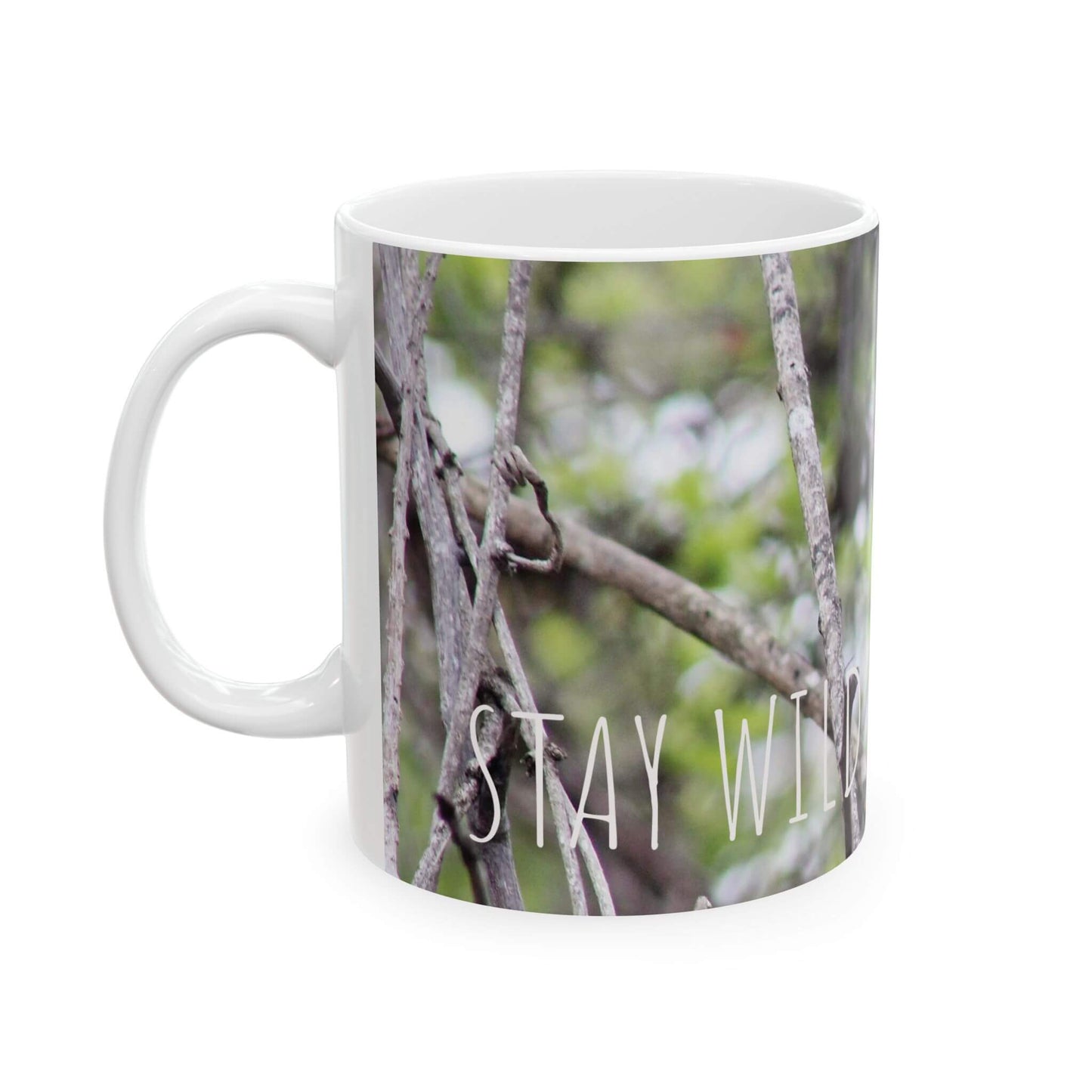 Mug Woodpecker in the Wild Nature Scene Ceramic Mug left