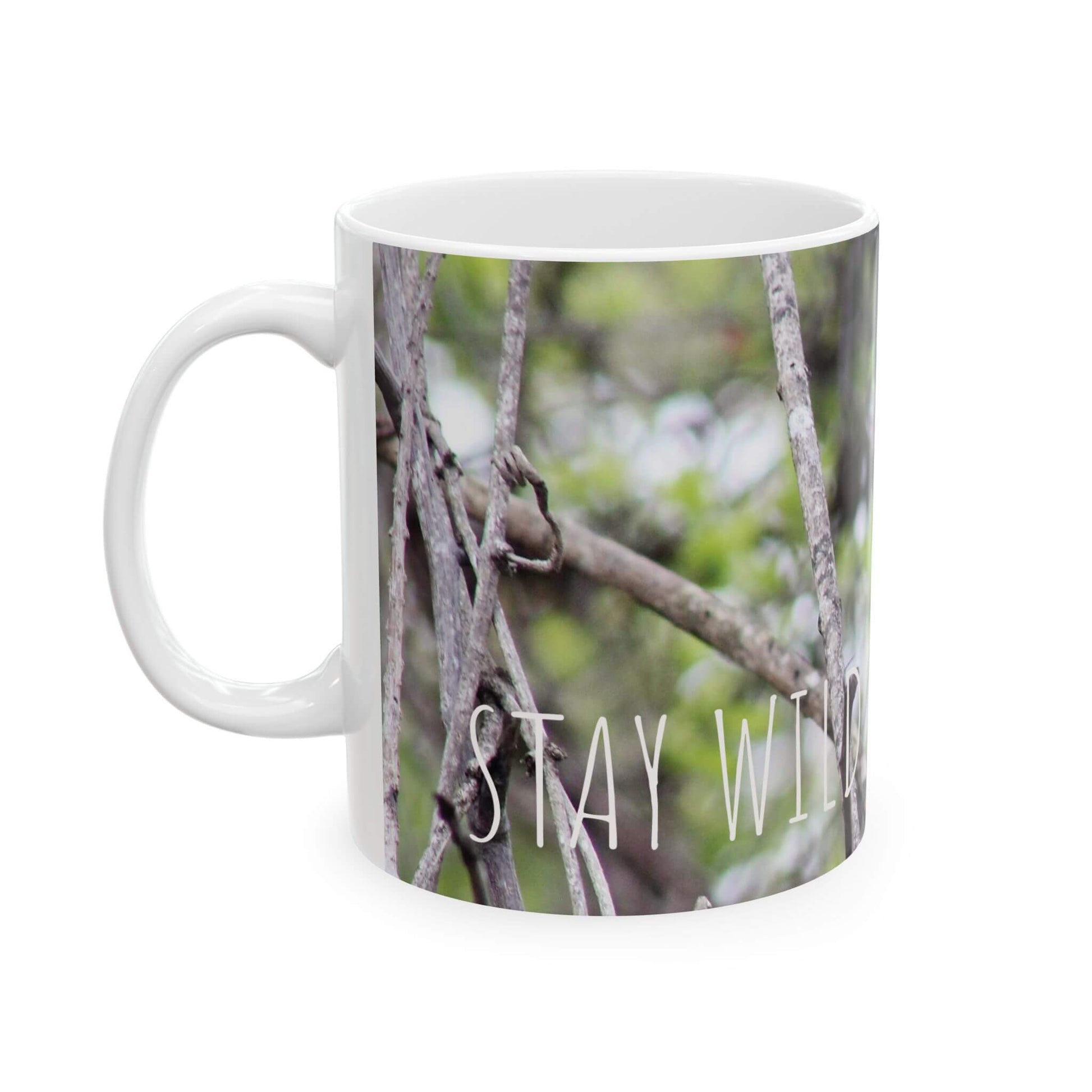 Mug Woodpecker in the Wild Nature Scene Ceramic Mug left