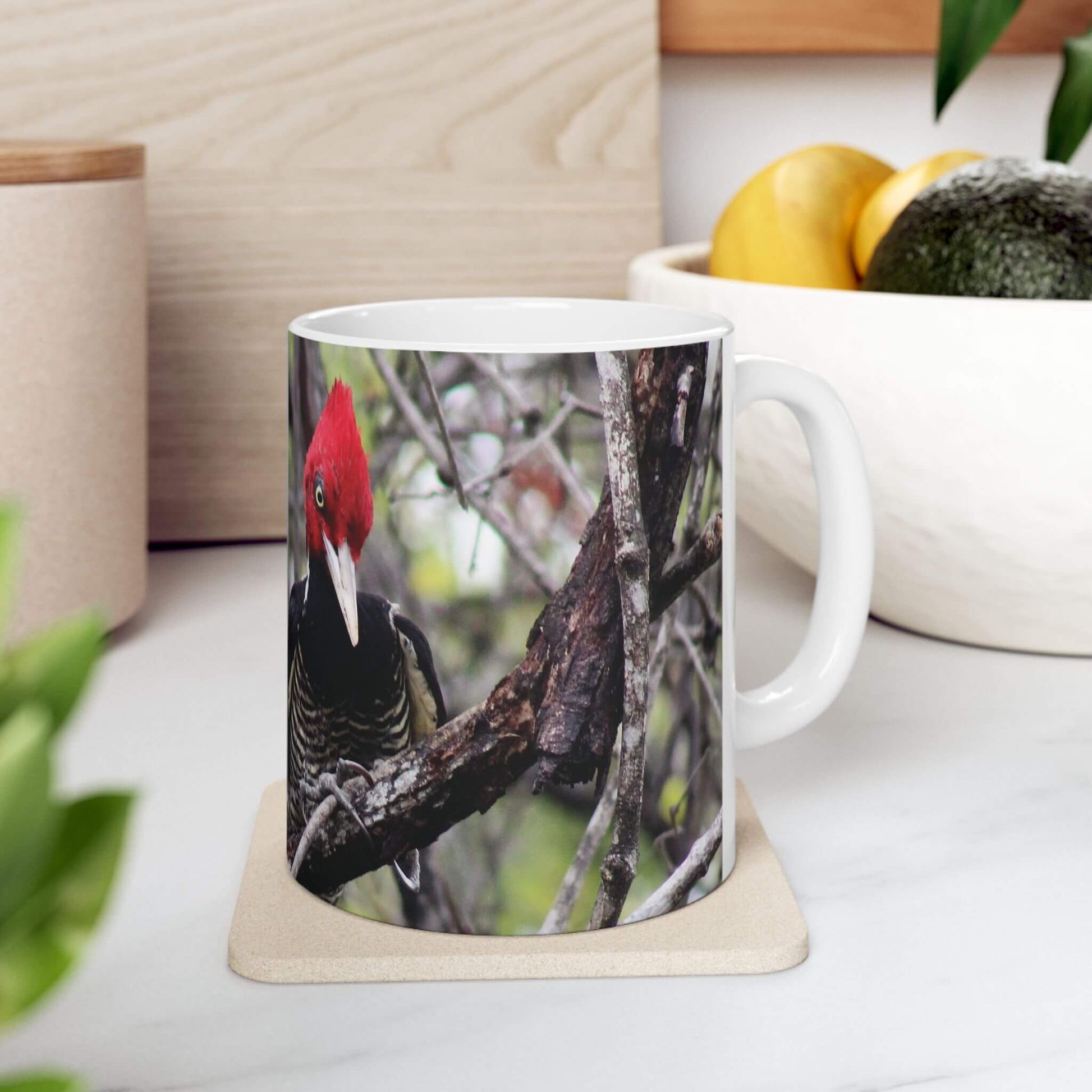 Mug Woodpecker in the Wild Nature Scene Ceramic Mug table