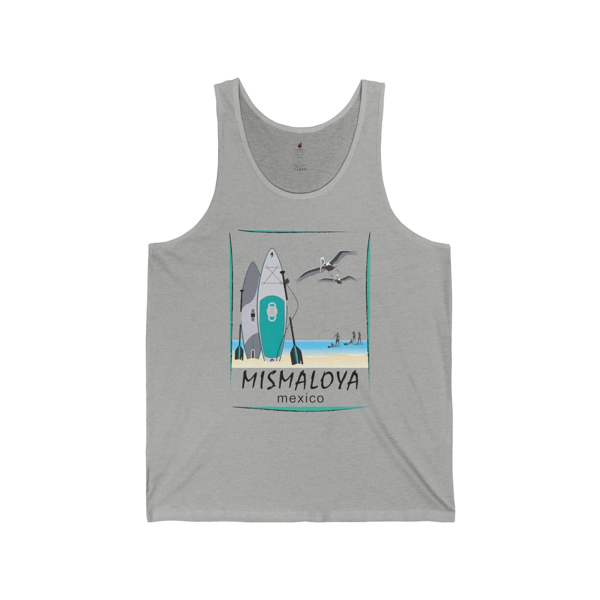 Paddle Board at Mismaloya Beach Tank Top Unisex Jersey with Pelican Design athletic heather