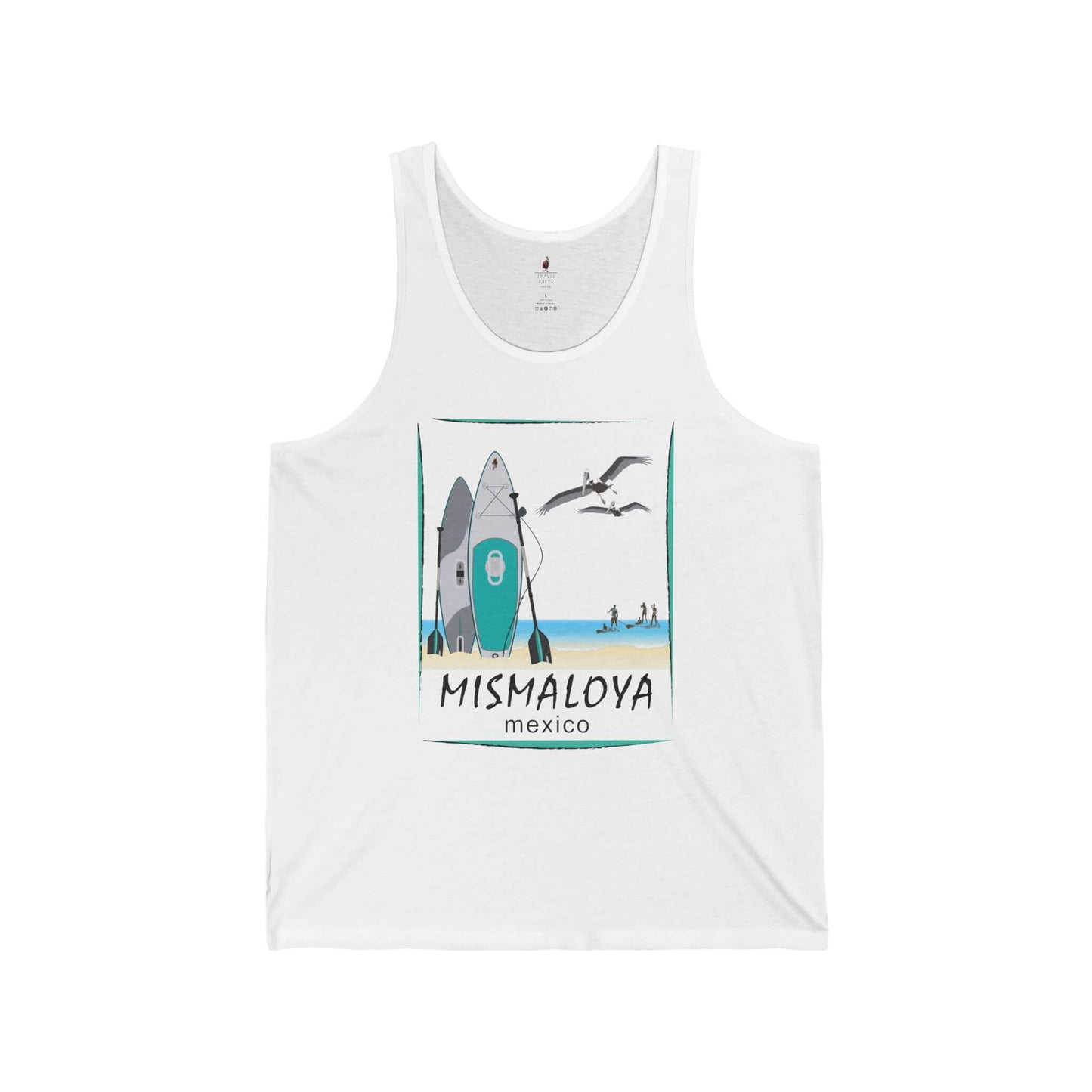 Paddle Board at Mismaloya Beach Tank Top Unisex Jersey with Pelican Design white