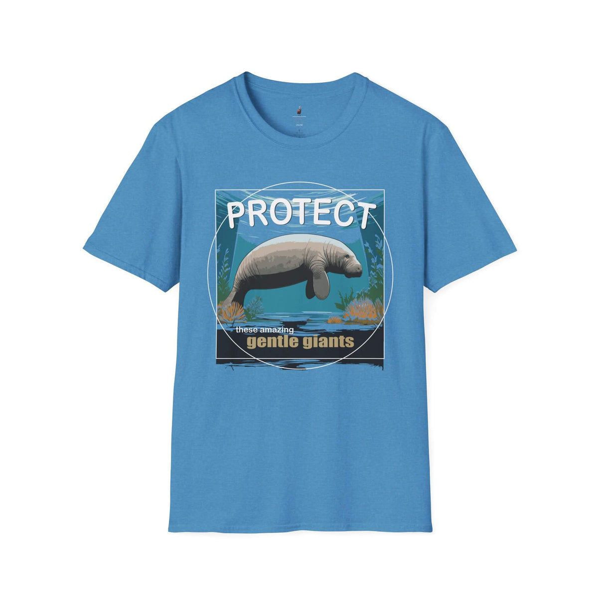 Protect the Manatees Conservation Unisex T Shirt Front Heather Sapphire