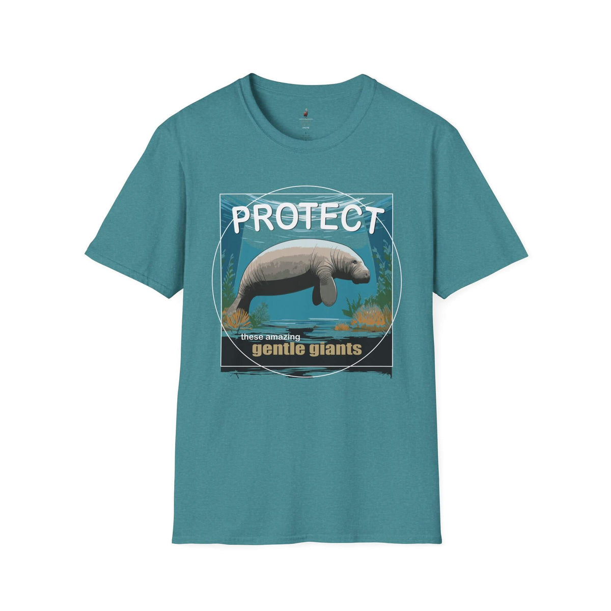 Protect the Manatees Conservation Unisex T Shirt Front Heather Galapagos Blue