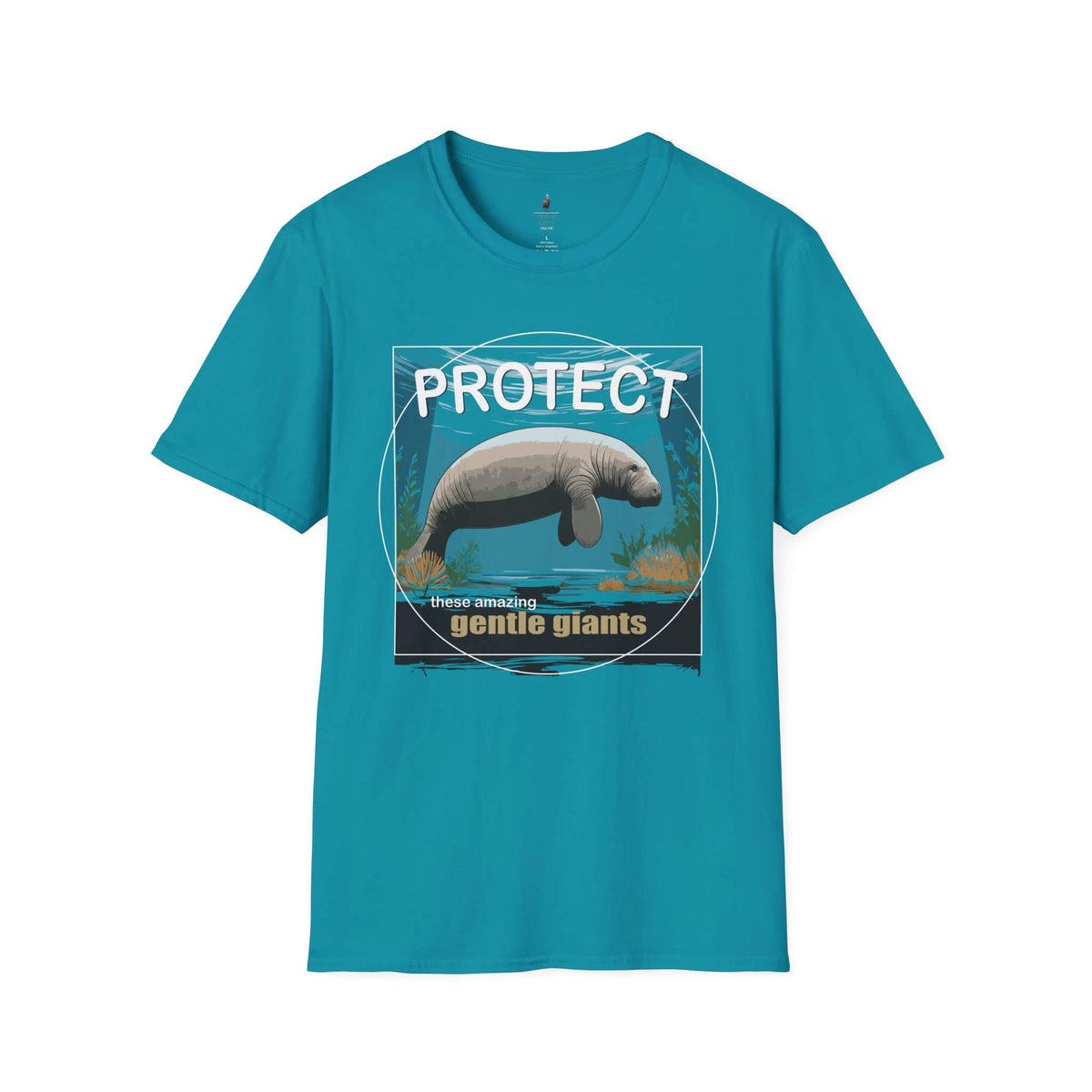 Protect the Manatees Conservation Unisex T Shirt Front Tropical Blue
