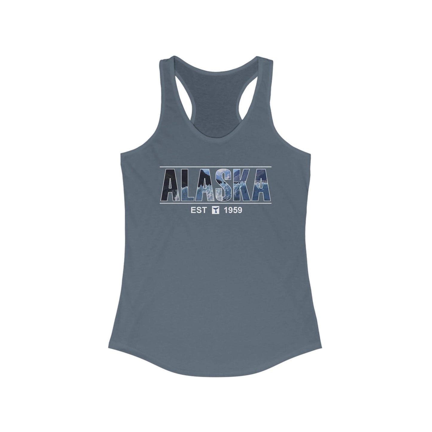 alaska glacier racerback tank top statehood year design solid indigo