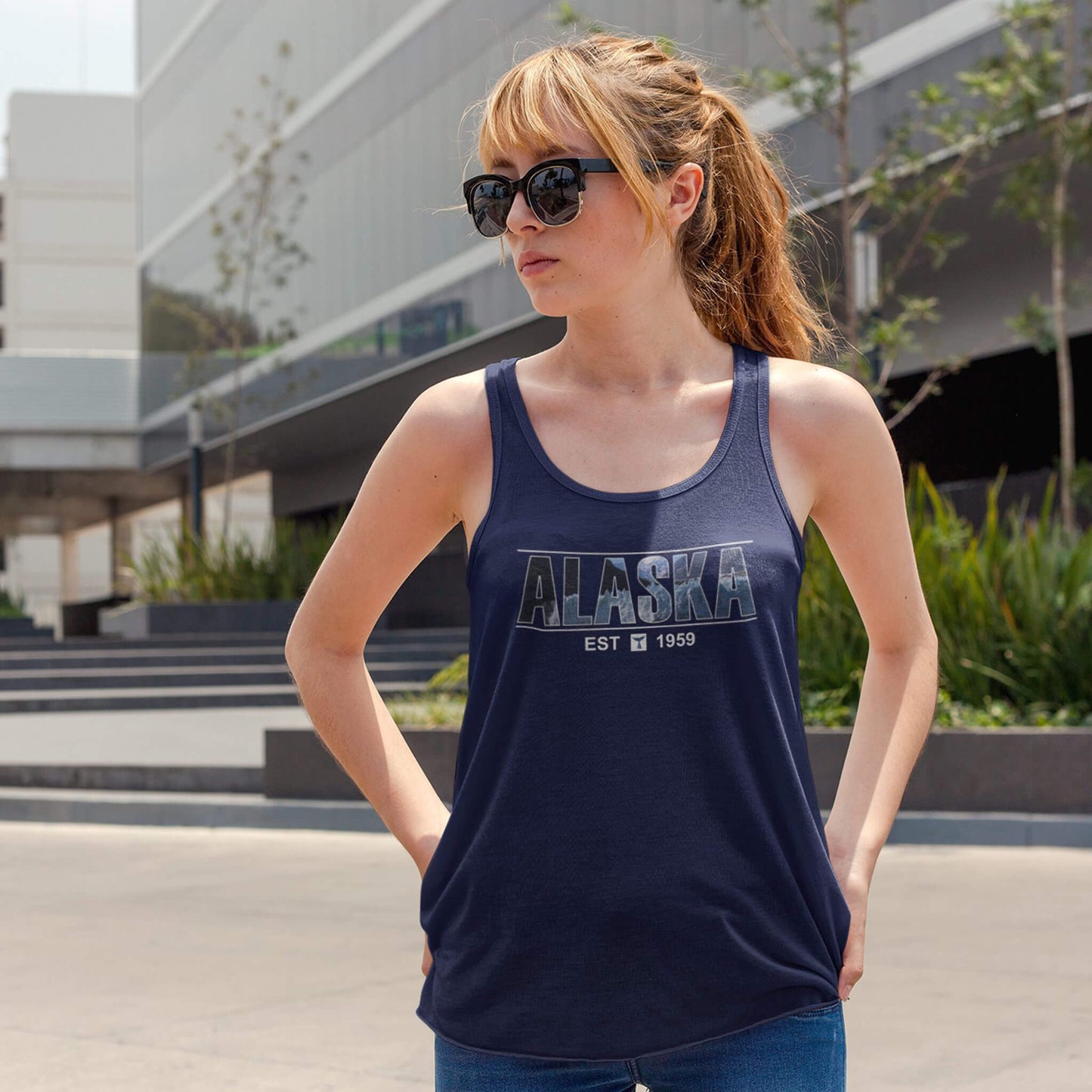alaska glacier racerback tank top statehood year design solid midnight navy woman