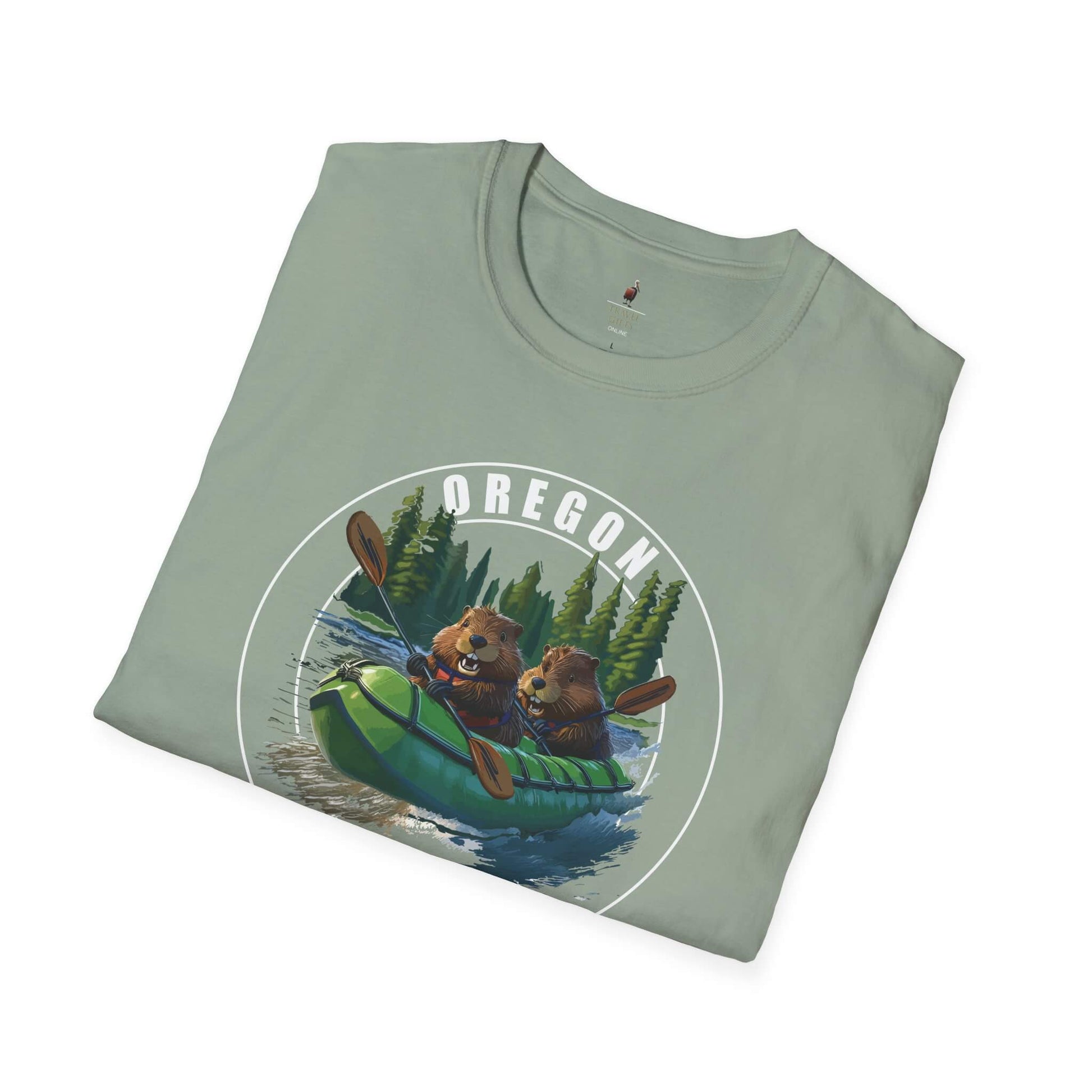 beavers rafting oregon river unisex t shirt sage folded